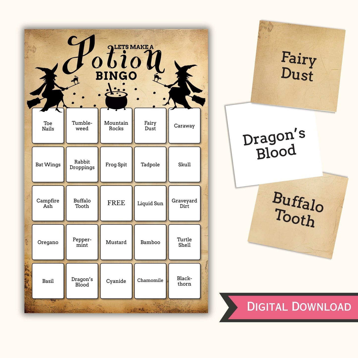 Potion Bingo Game - 30 Halloween Cards
