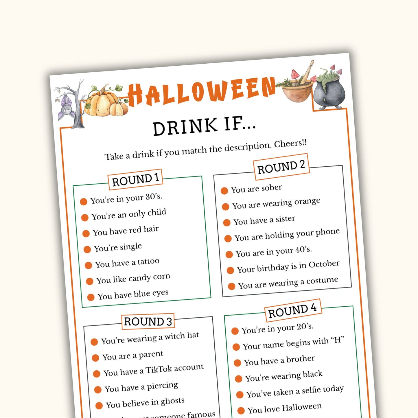Drink If Game - Halloween Party Game