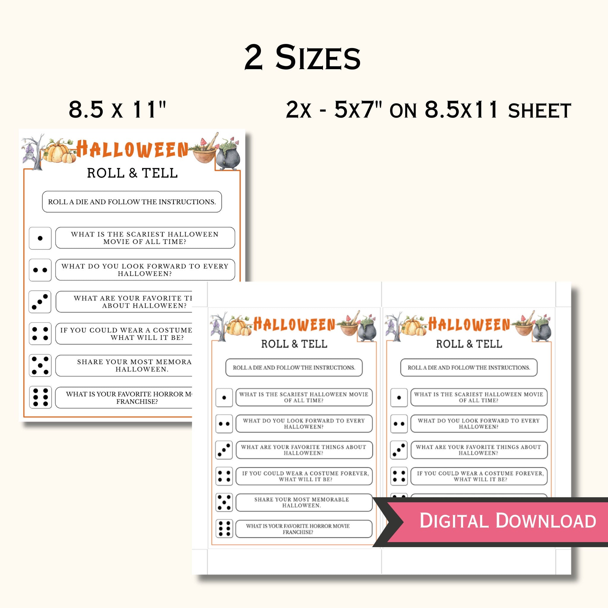 Roll and Tell Halloween Dice Game