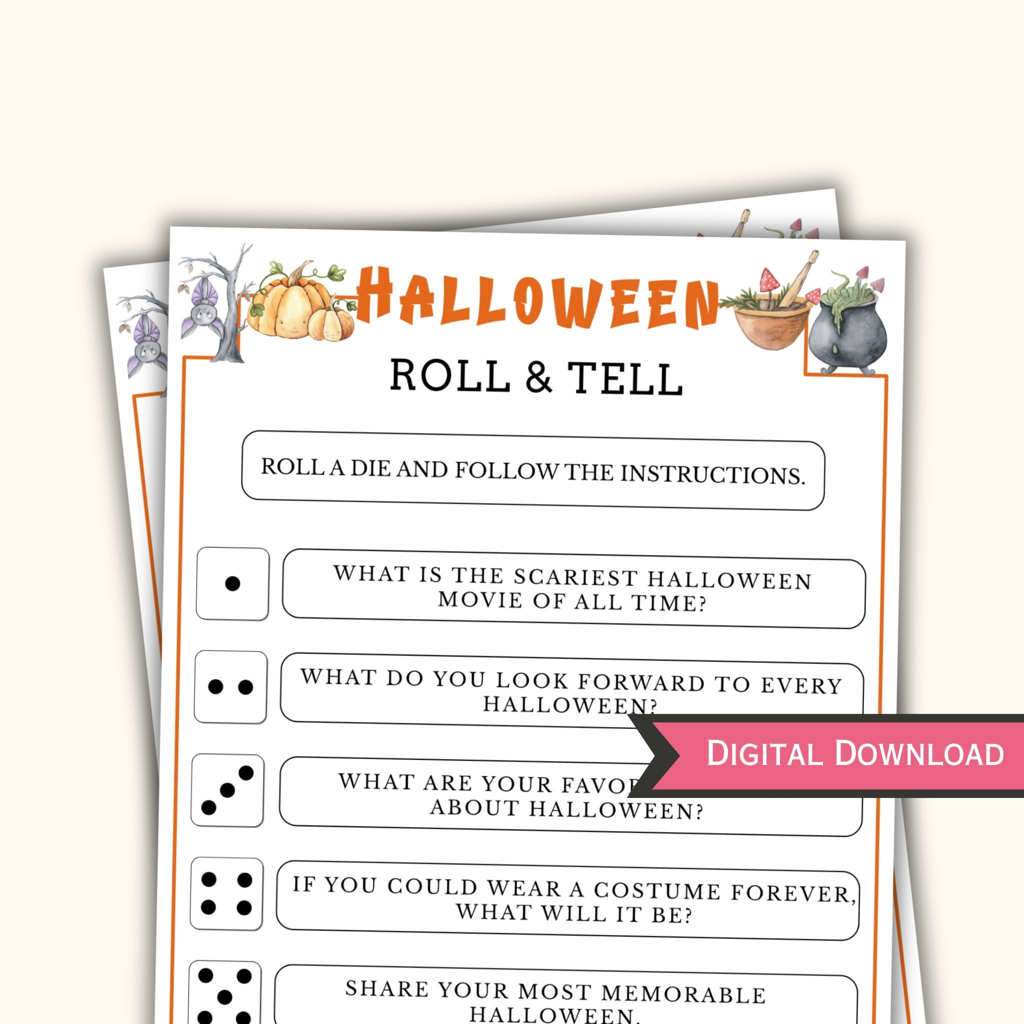 Roll and Tell Halloween Dice Game