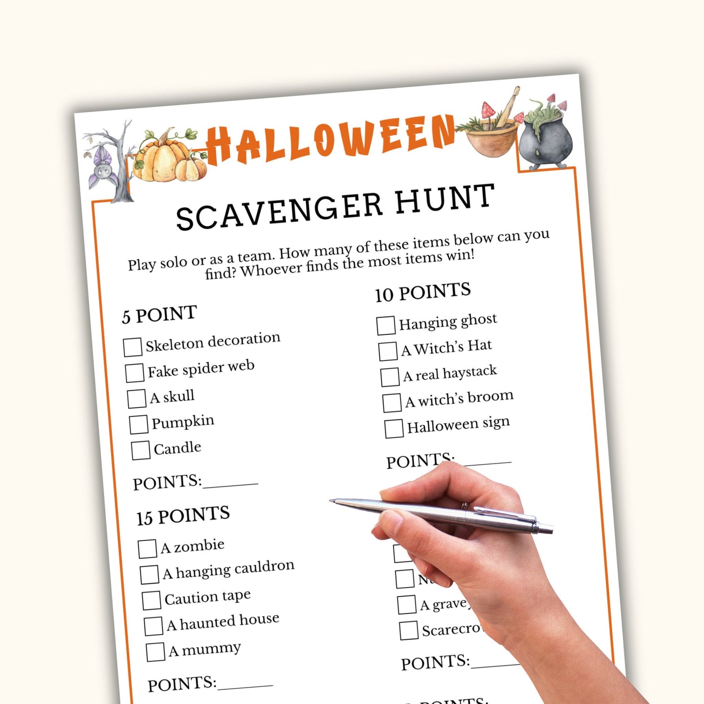 Halloween Scavenger Hunt Game