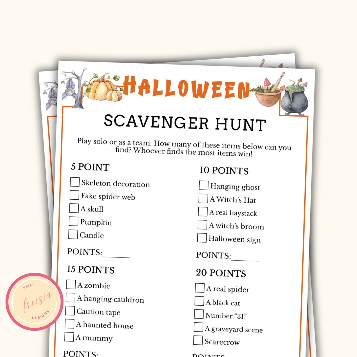 Halloween Scavenger Hunt Game