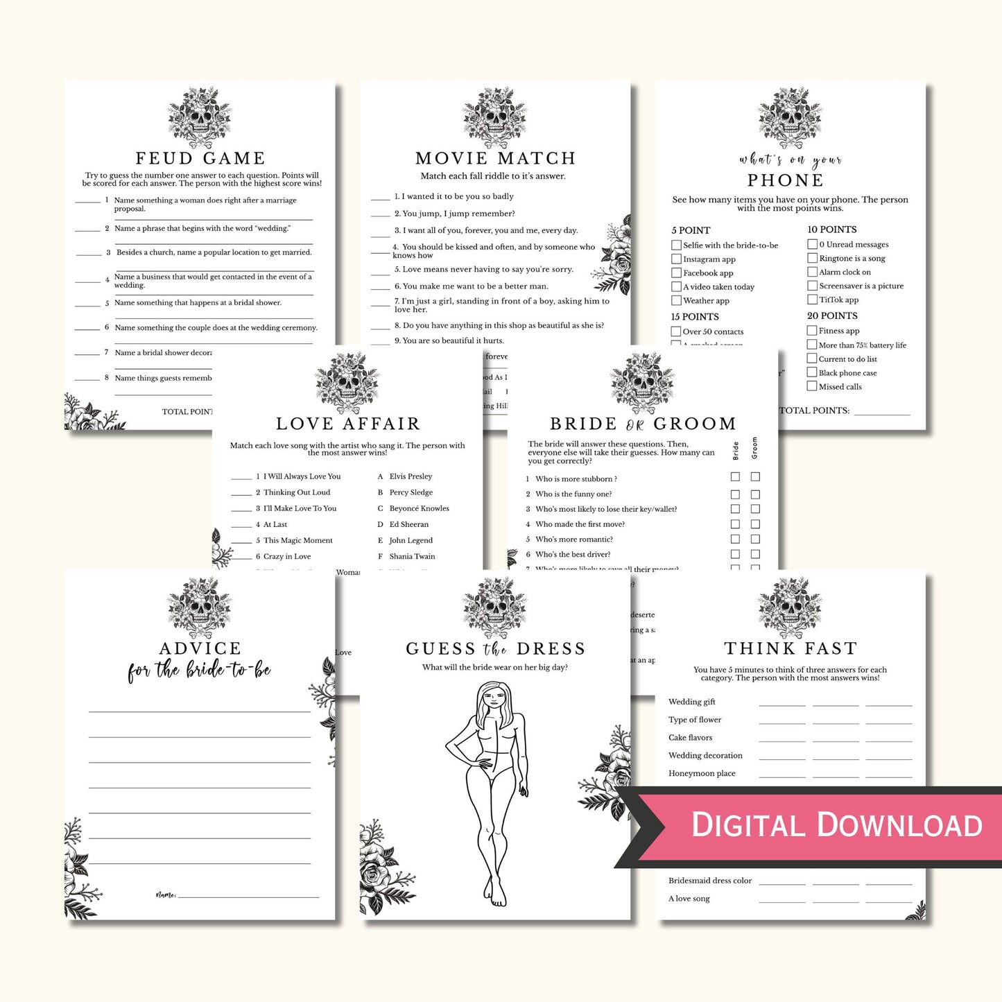 Bride or Die Bridal Shower Game Bundle - 15 Games
