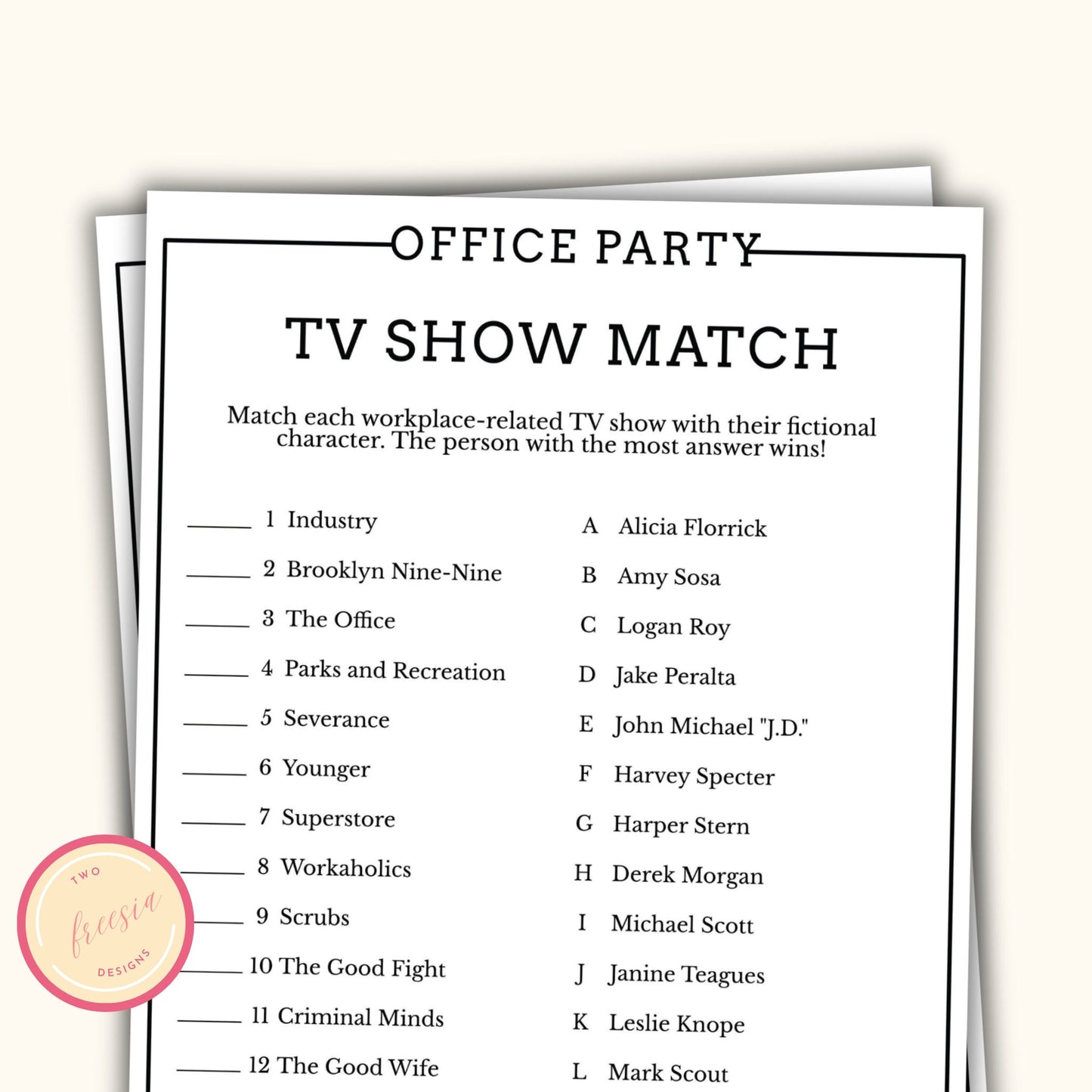 Office Party TV Show Match Up Game