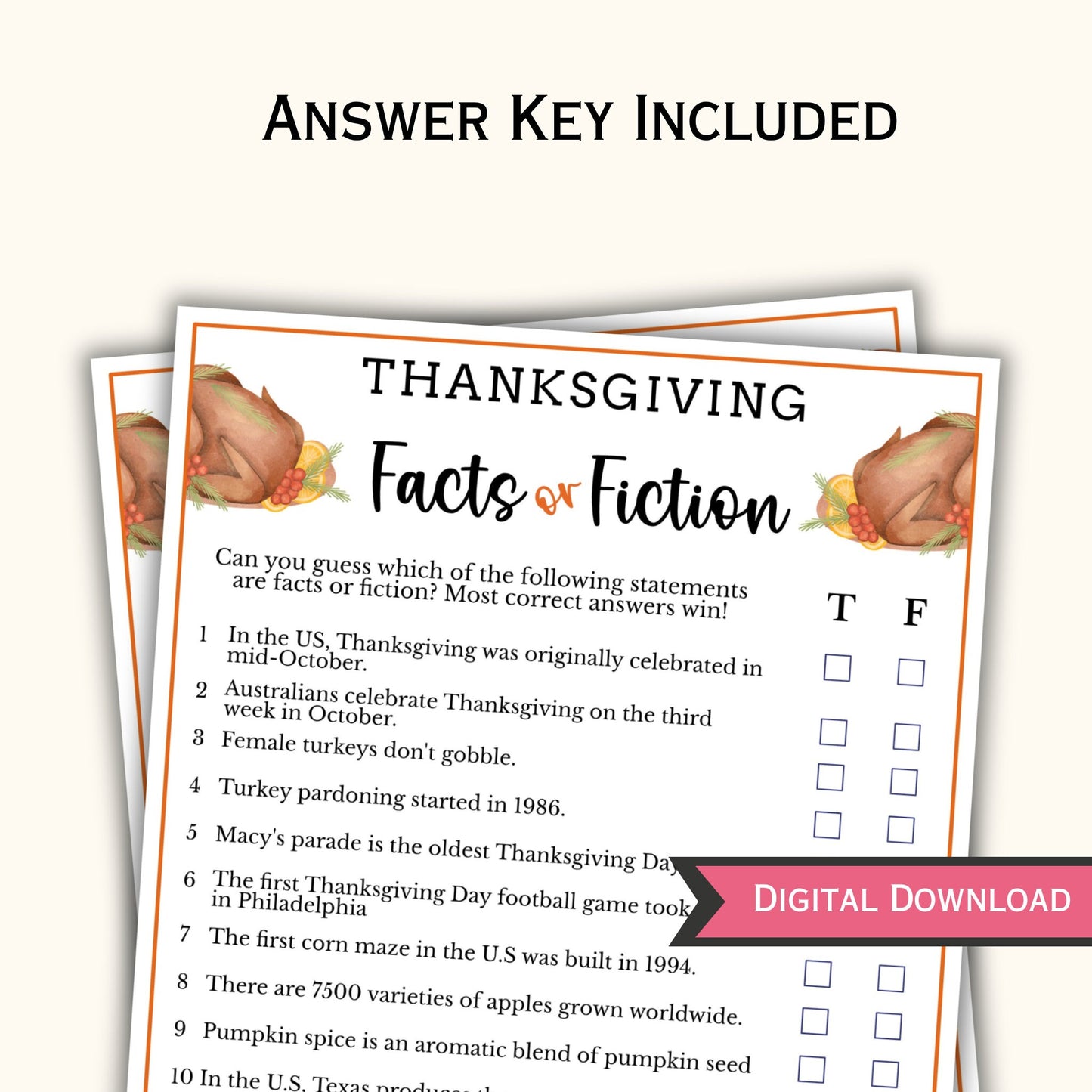 Thanksgiving Facts or Fiction Game