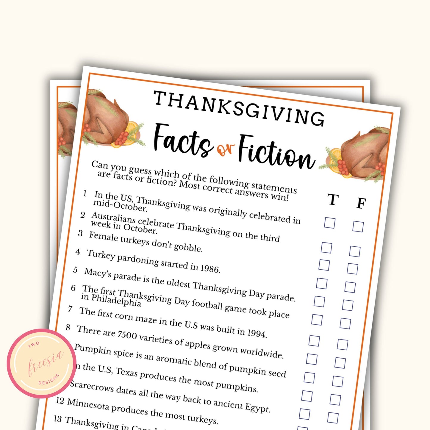 Thanksgiving Facts or Fiction Game