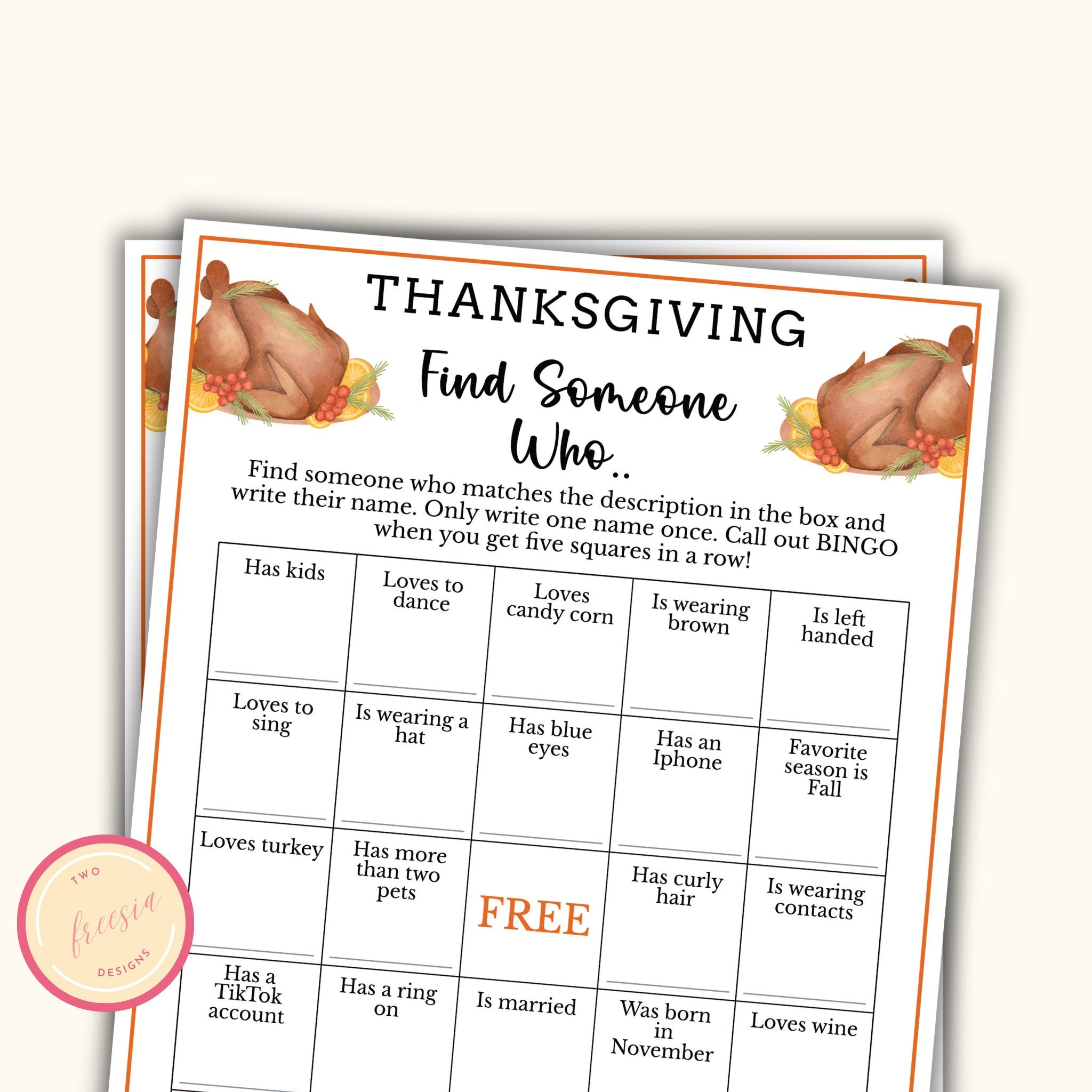 Thanksgiving Find the Guest Bingo Game