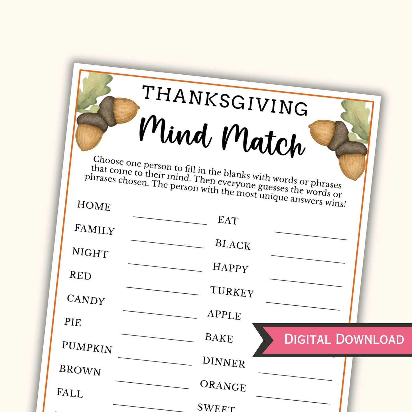 Thanksgiving Mind Match Game