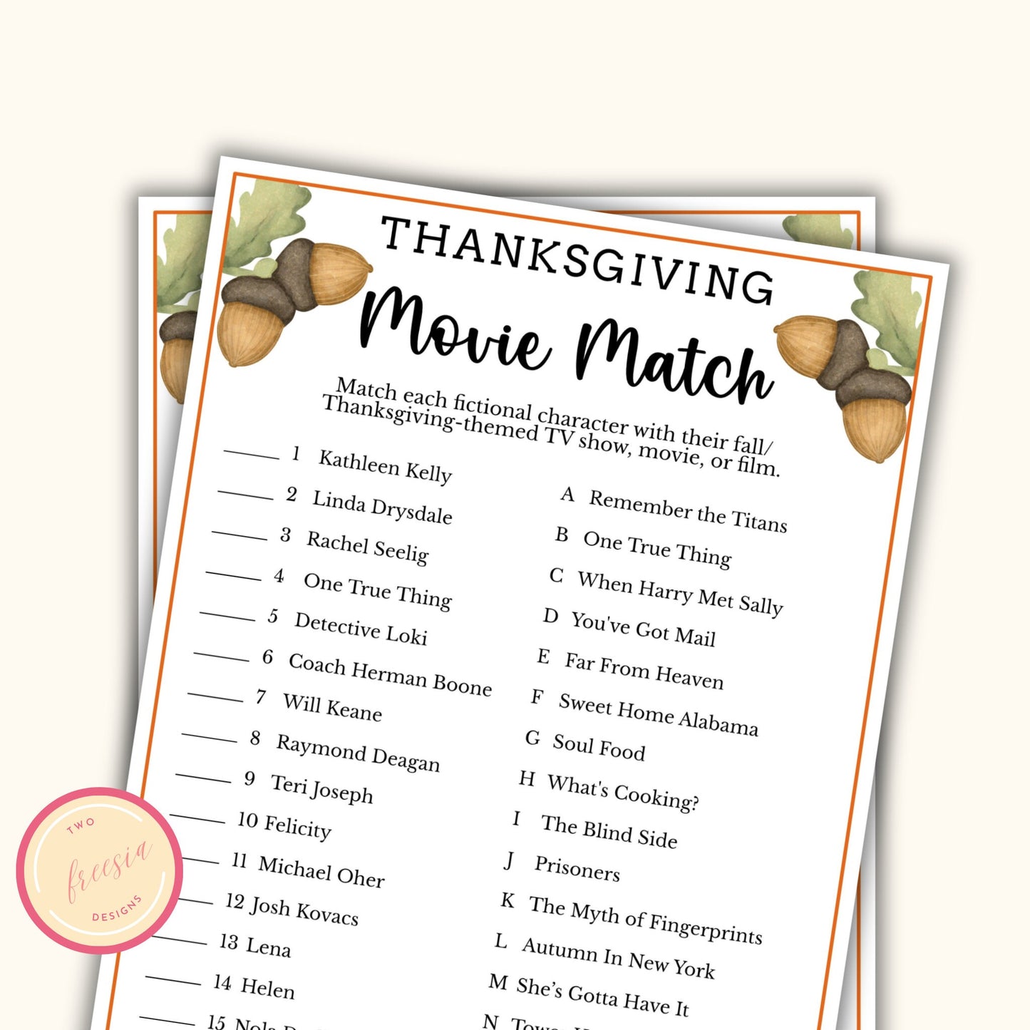 Thanksgiving Movie Match Game