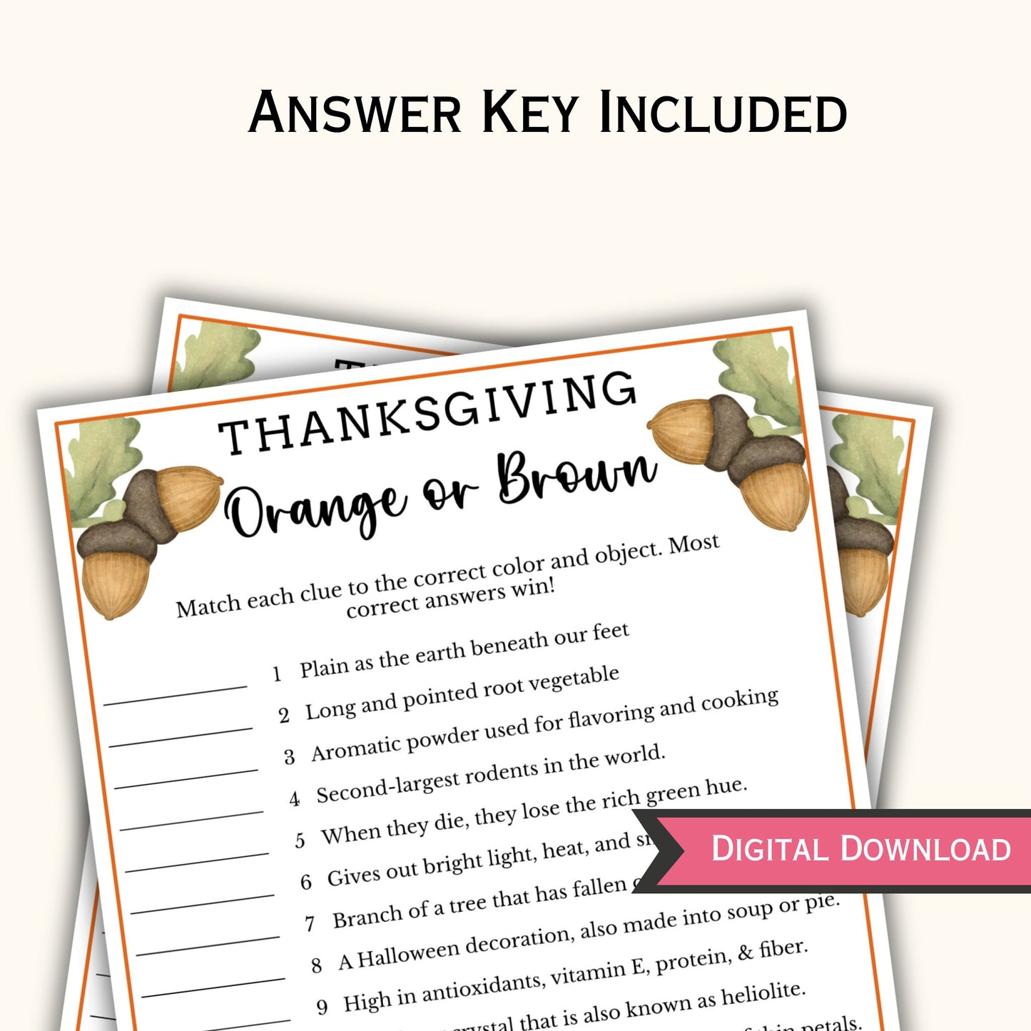 Orange or Brown Game - Thanksgiving Party Game