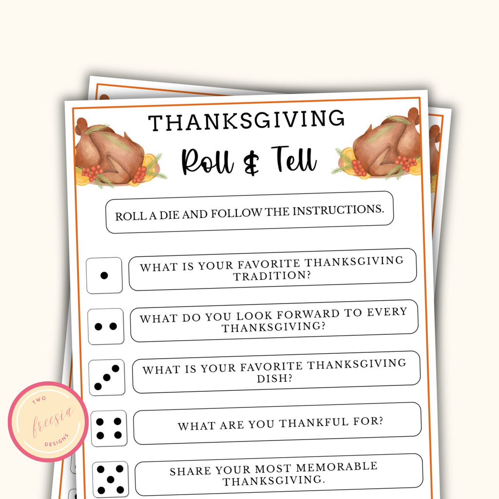 Roll & Tell Thanksgiving Dice Game