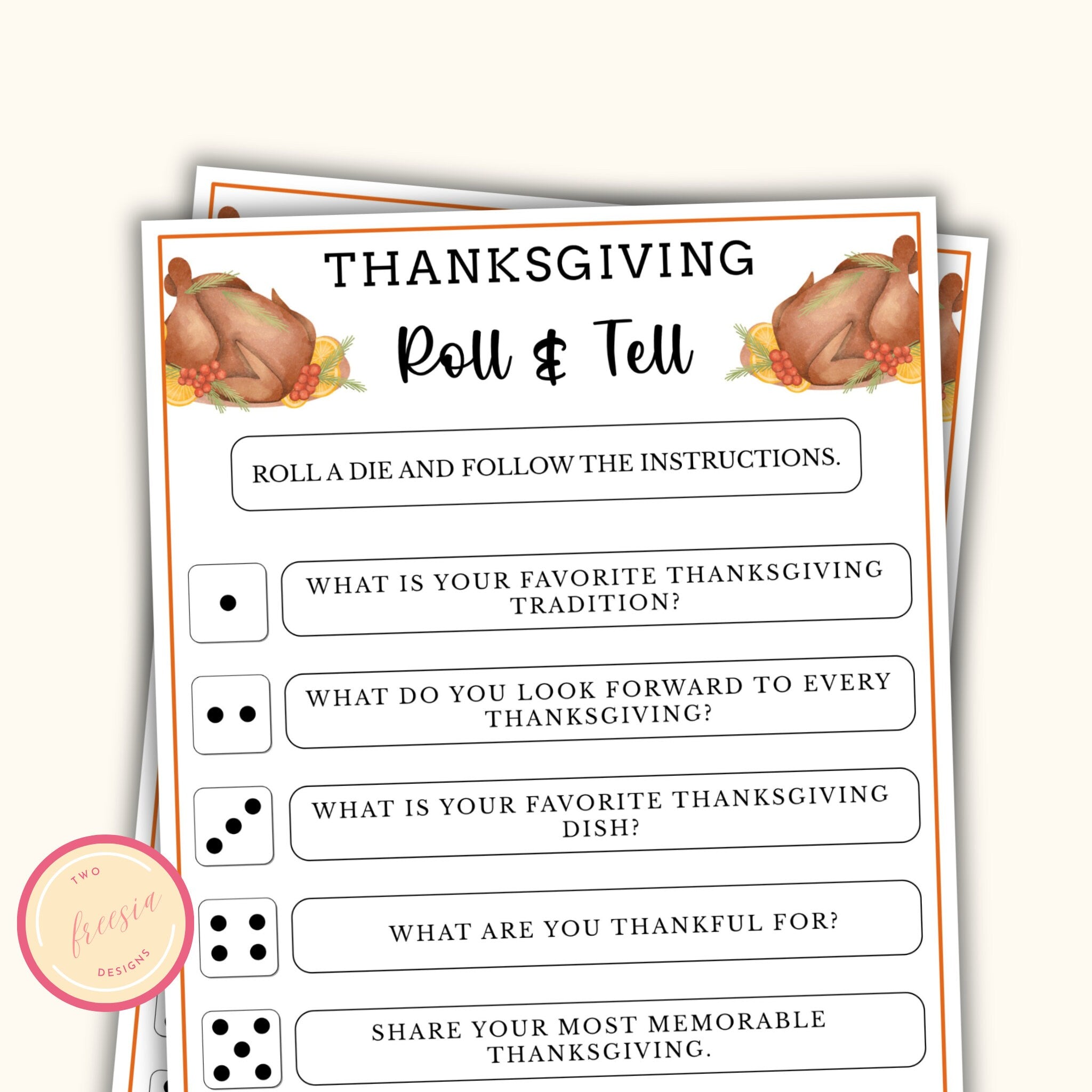 Roll & Tell Thanksgiving Dice Game
