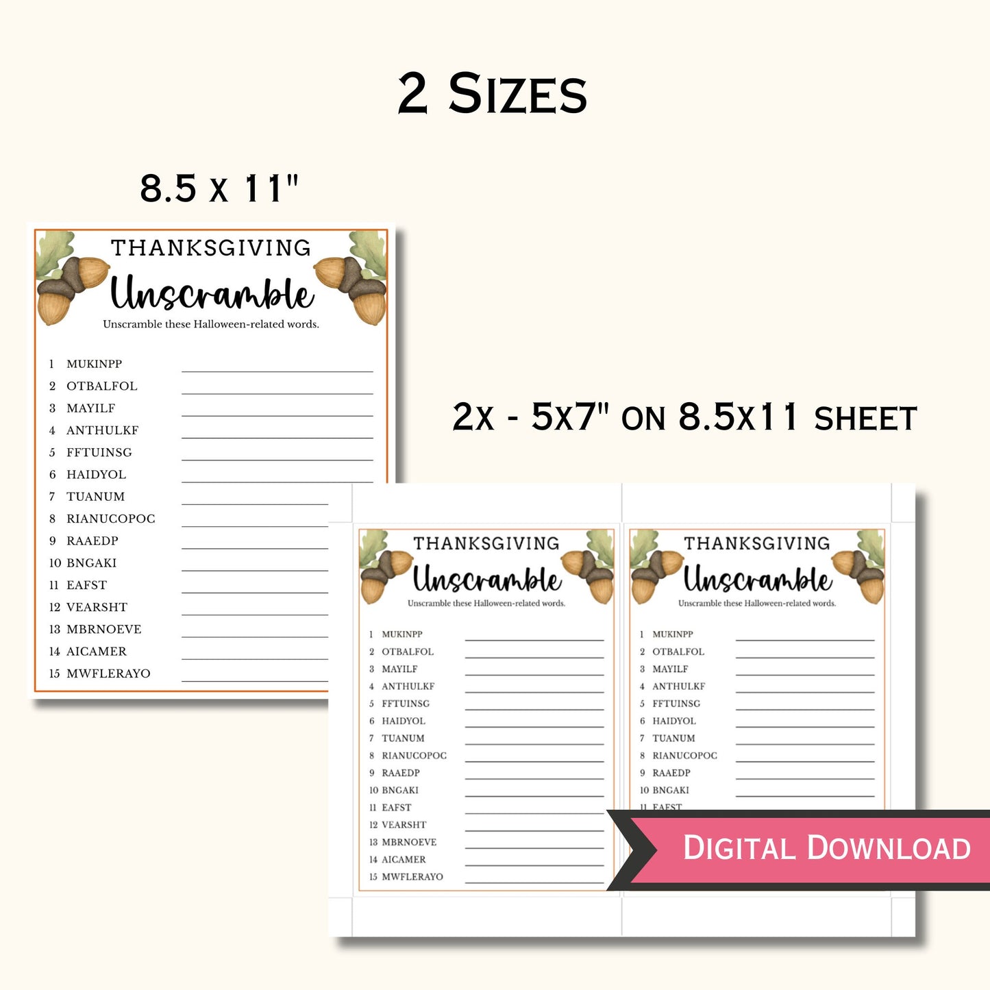 Thanksgiving Unscramble Game