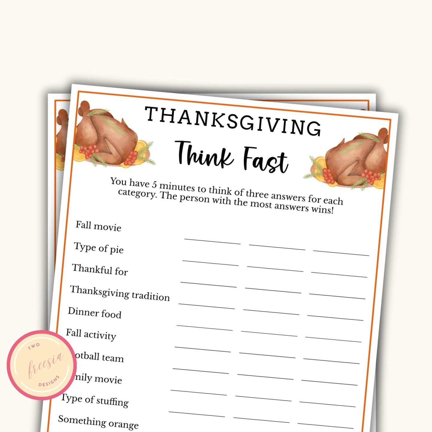 Think Fast Thanksgiving Game