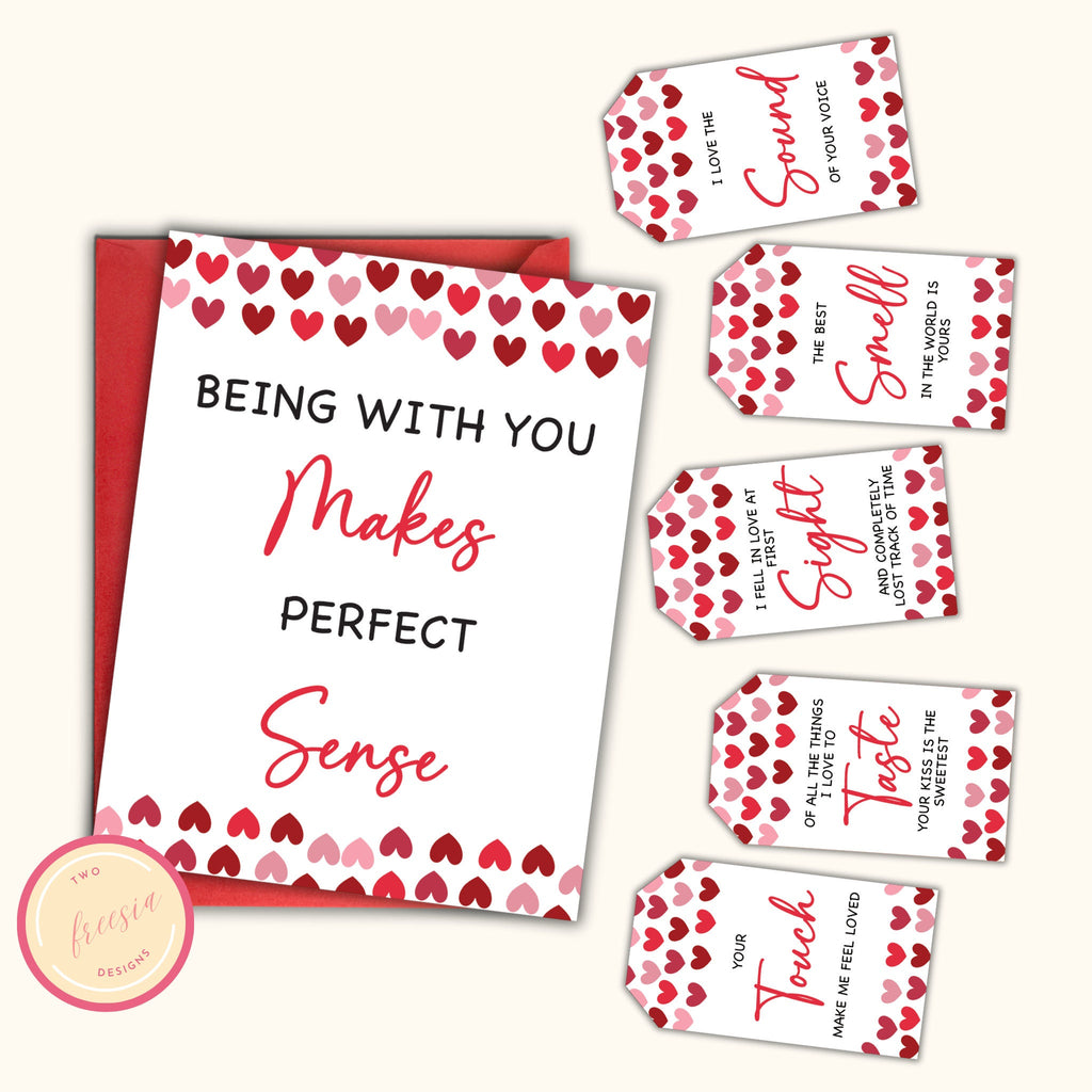 5 Senses Gift Tags & Card - Red Hearts
