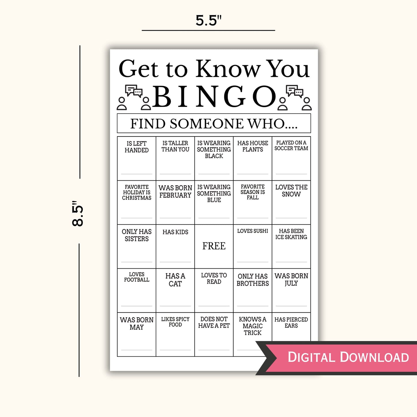 Get to Know You Bingo - 30 Cards