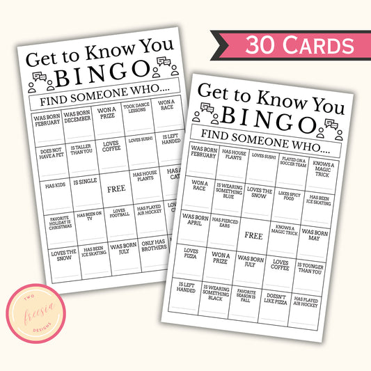 Get to Know You Bingo - 30 Cards