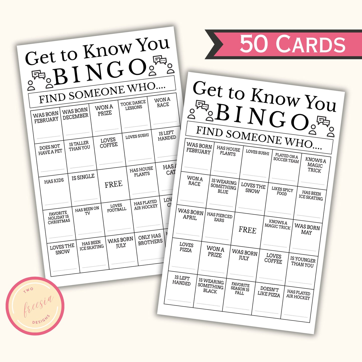 Get to Know You Bingo - 50 Cards