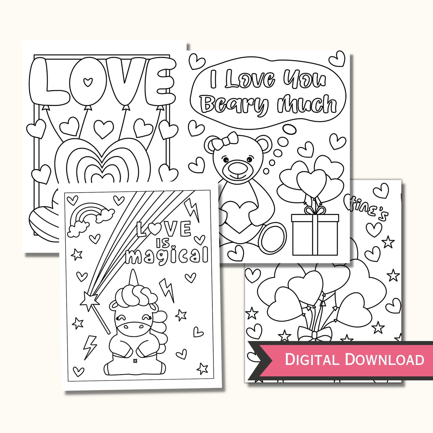 Valentine's Day Coloring Pages for Kids - (12 Pages)