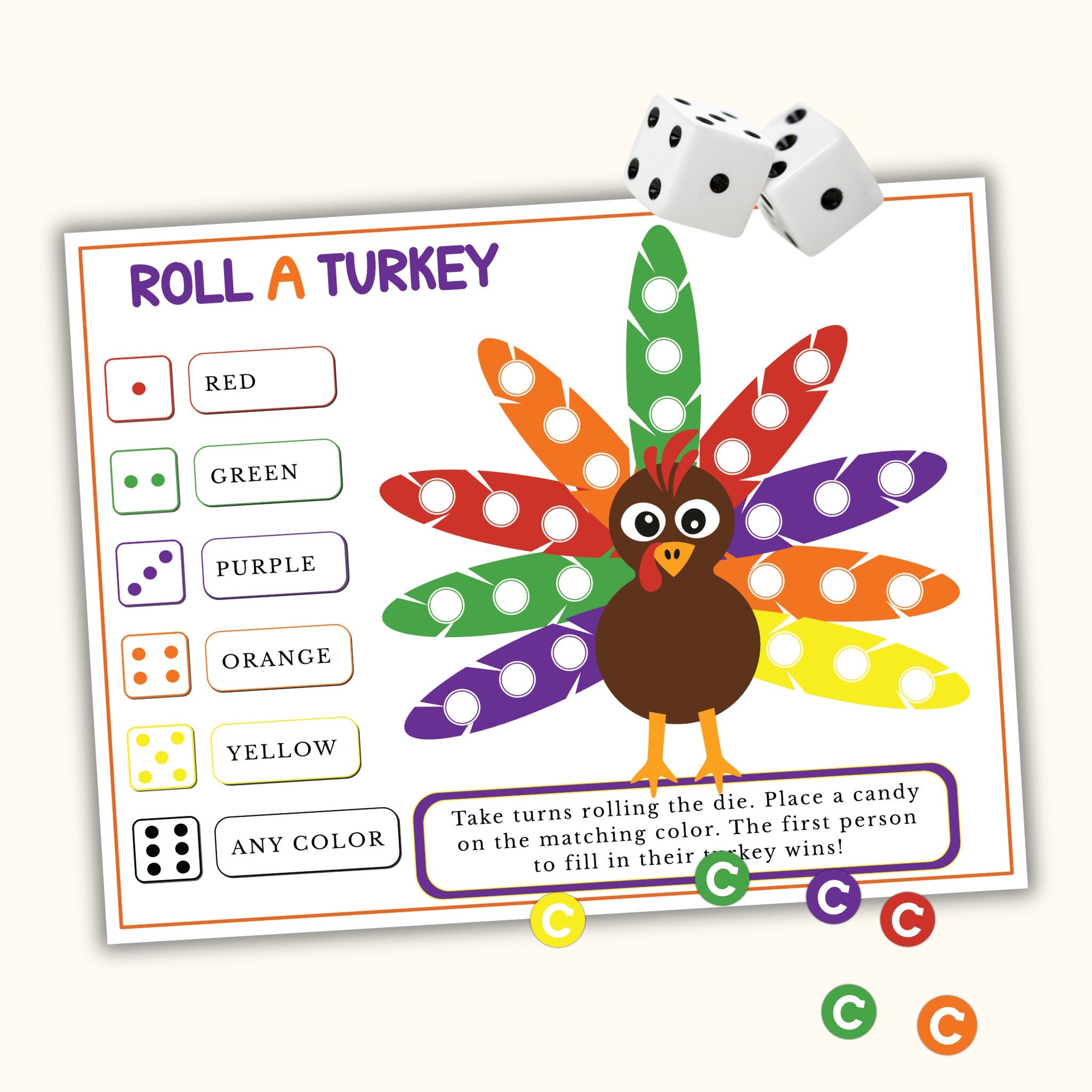 Roll a Turkey Dice - Thanksgiving Game