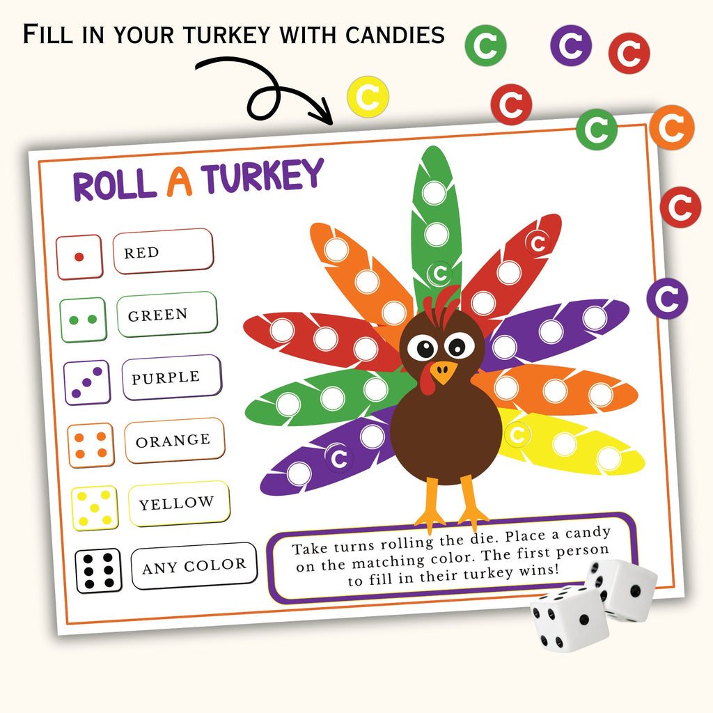 Roll a Turkey Dice - Thanksgiving Game