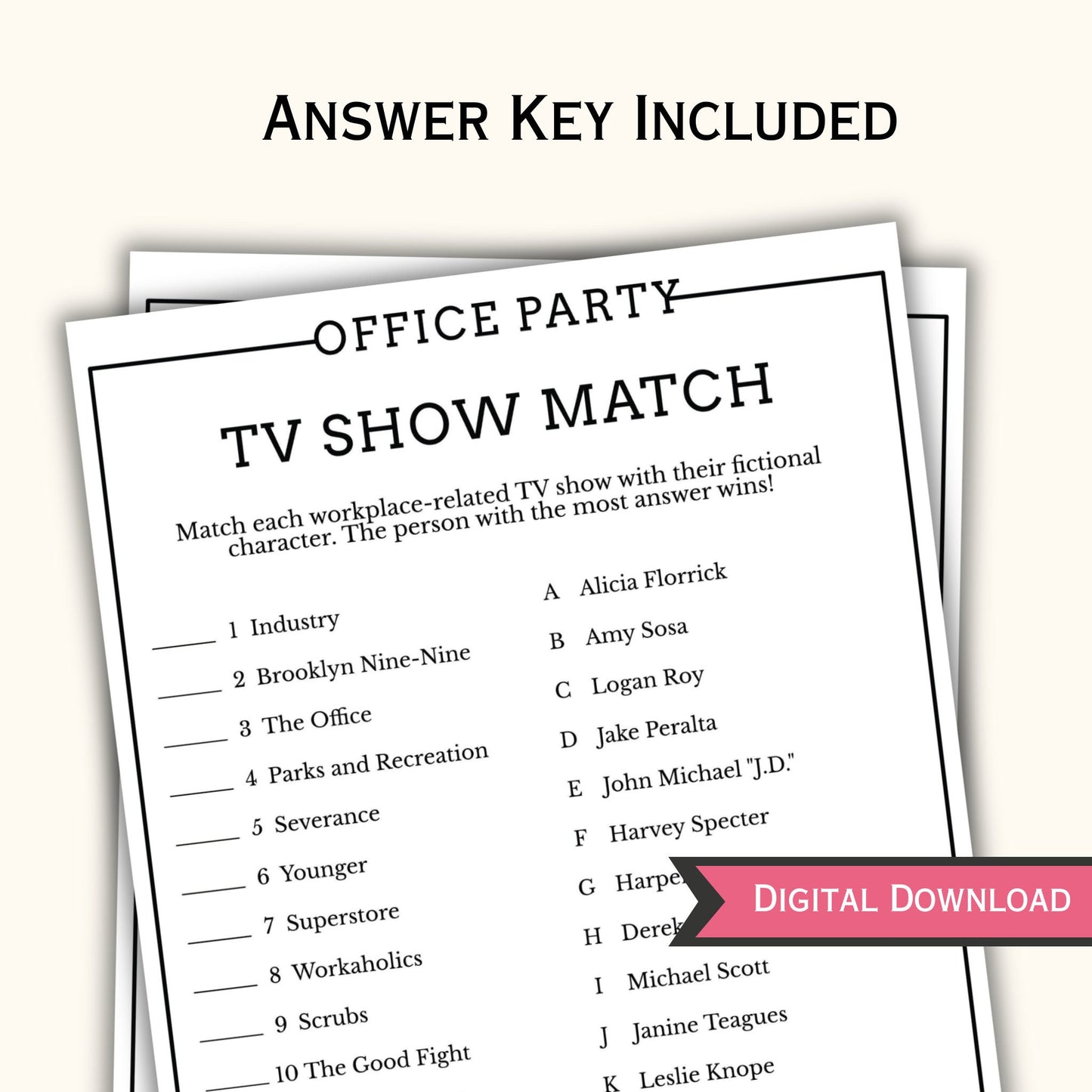 Office Party TV Show Match Up Game