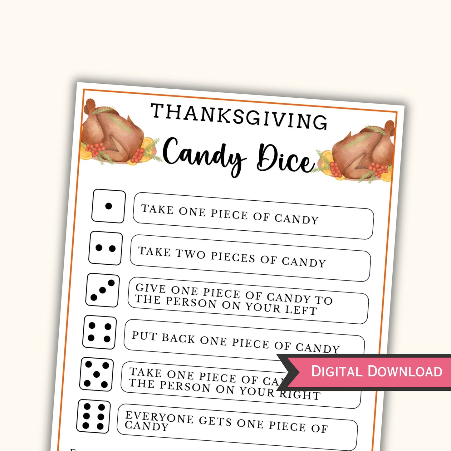 Thanksgiving Candy Dice Game