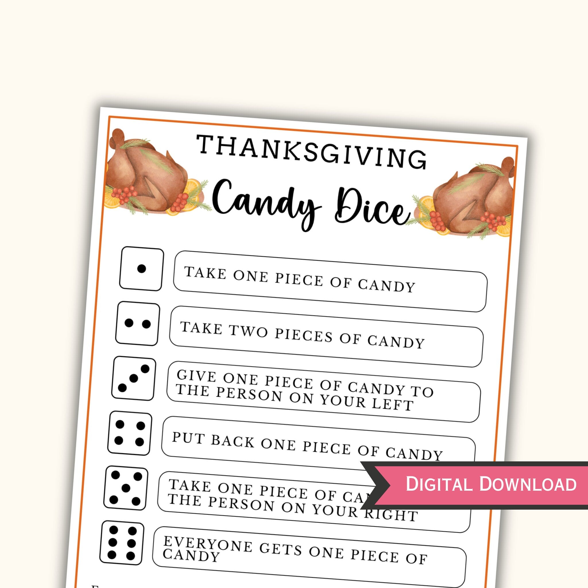 Thanksgiving Candy Dice Game