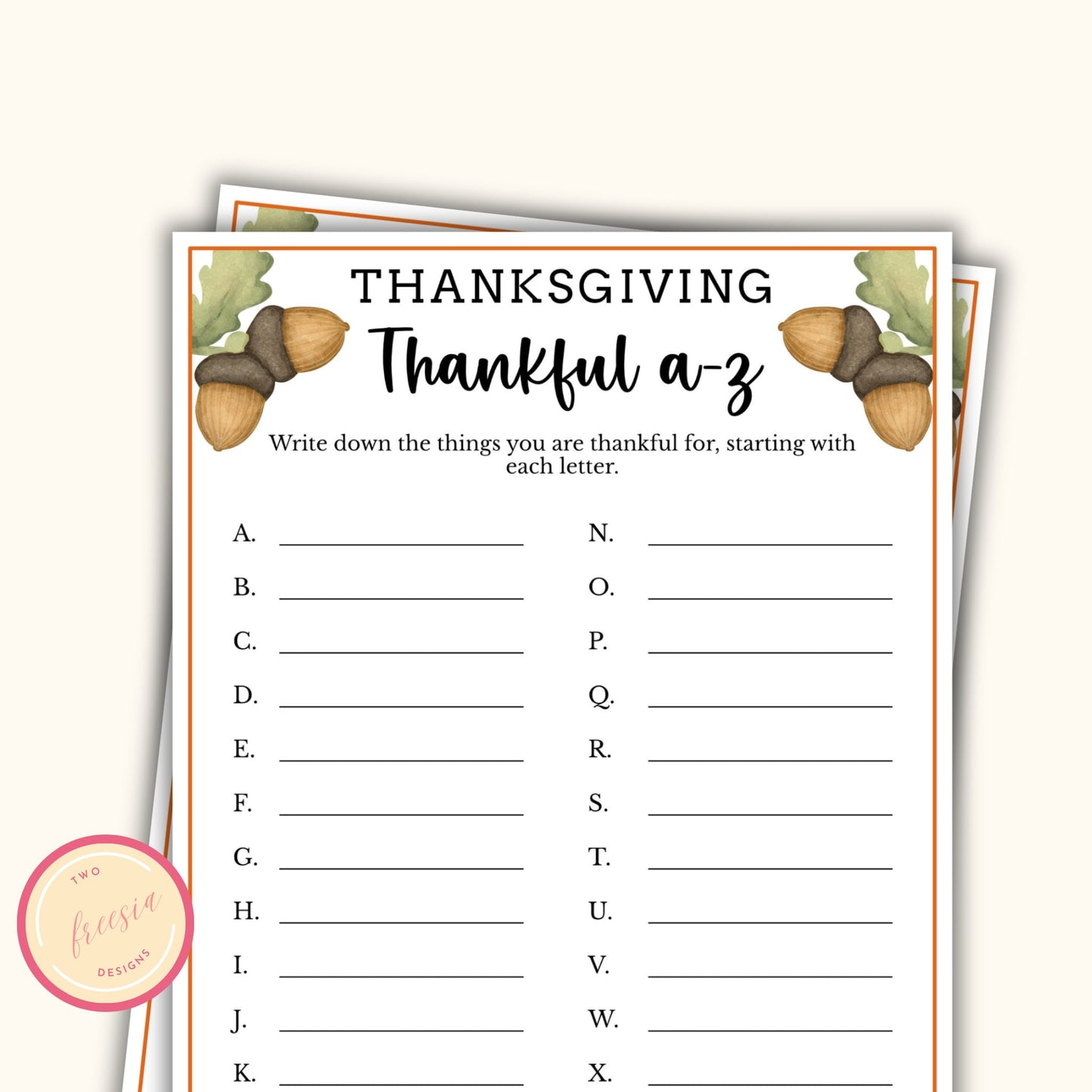 Thanksgiving Party Game - Thankful A-Z