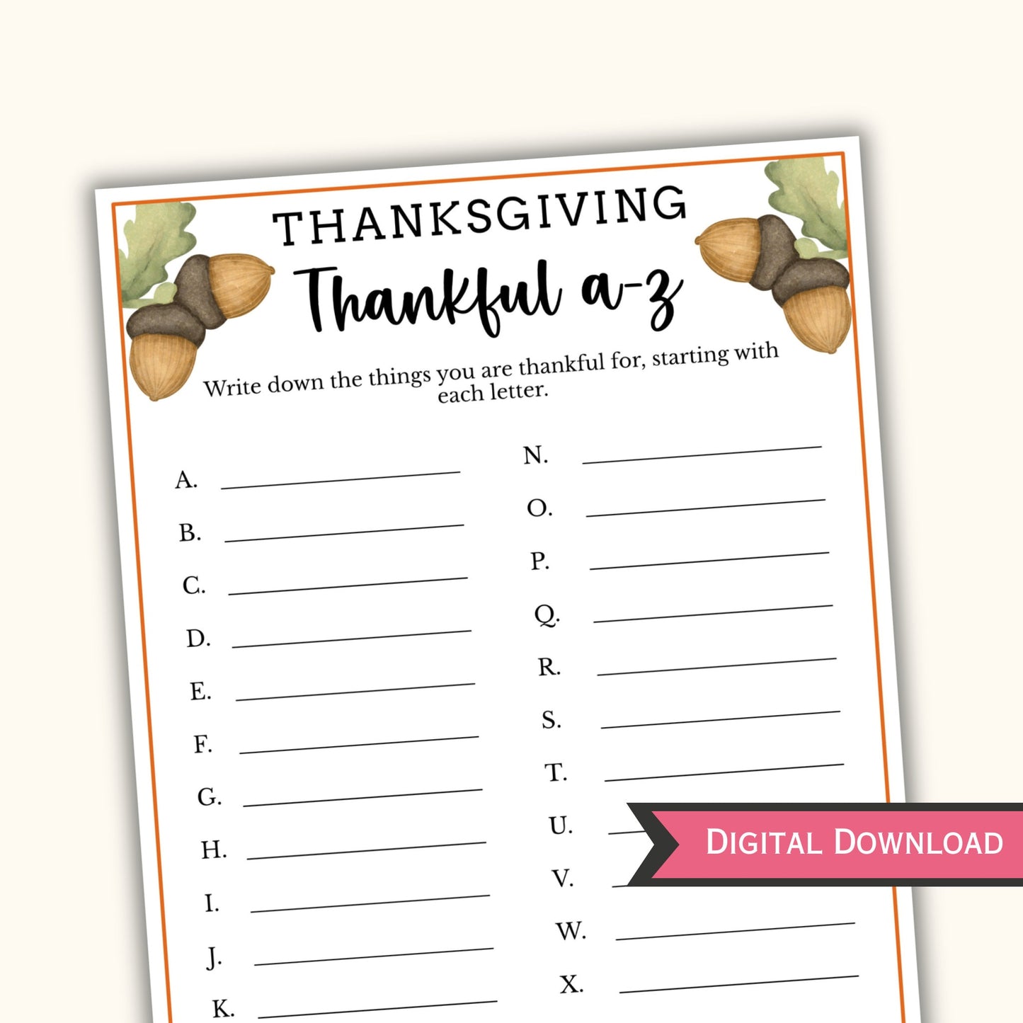 Thanksgiving Party Game - Thankful A-Z