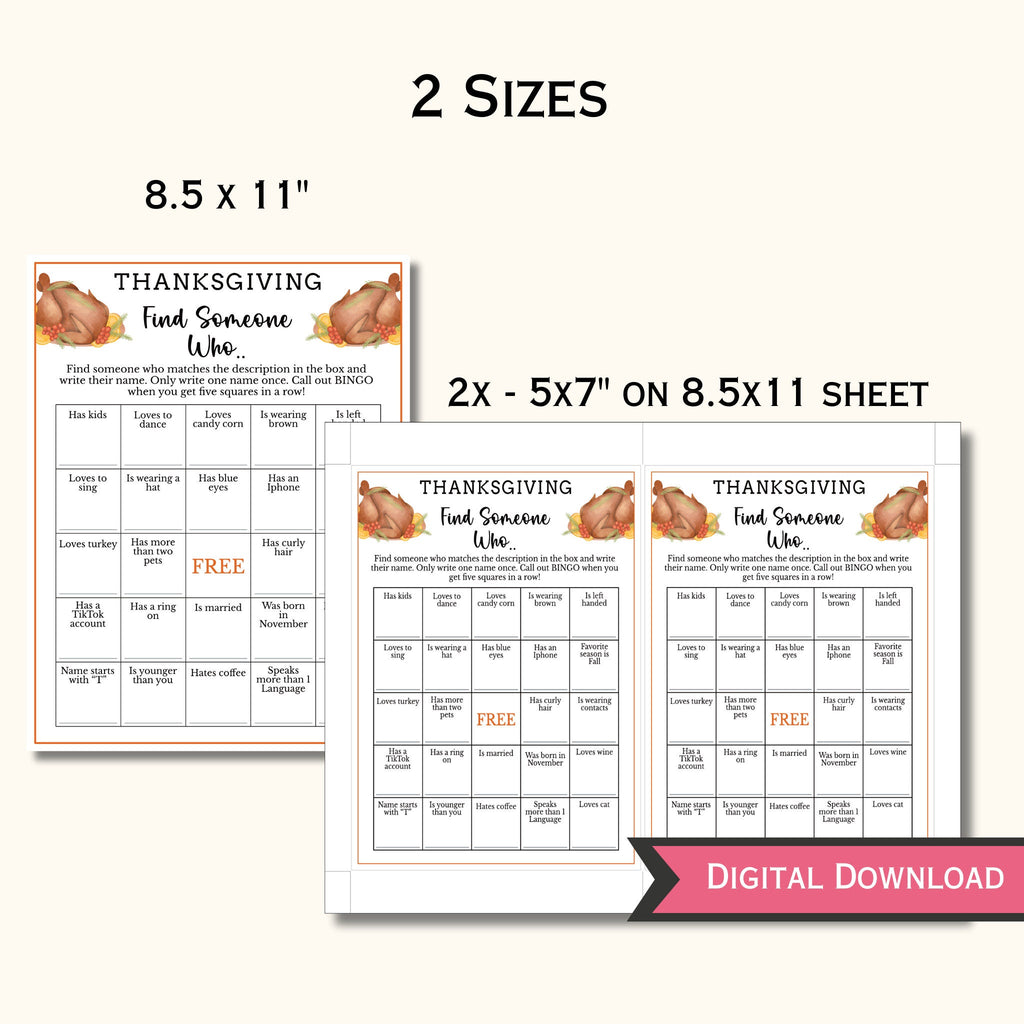 Thanksgiving Find the Guest Bingo Game