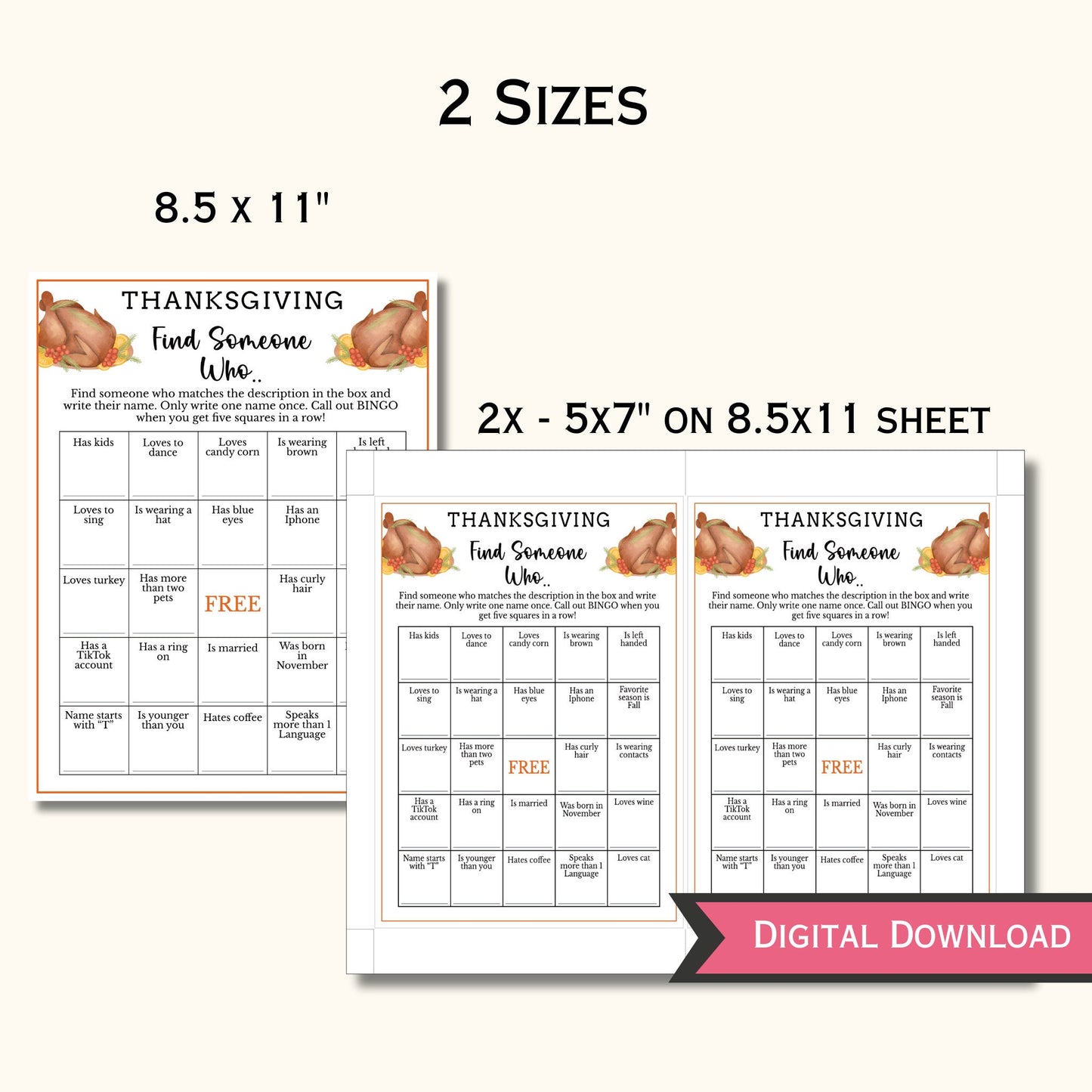 Thanksgiving Find the Guest Bingo Game