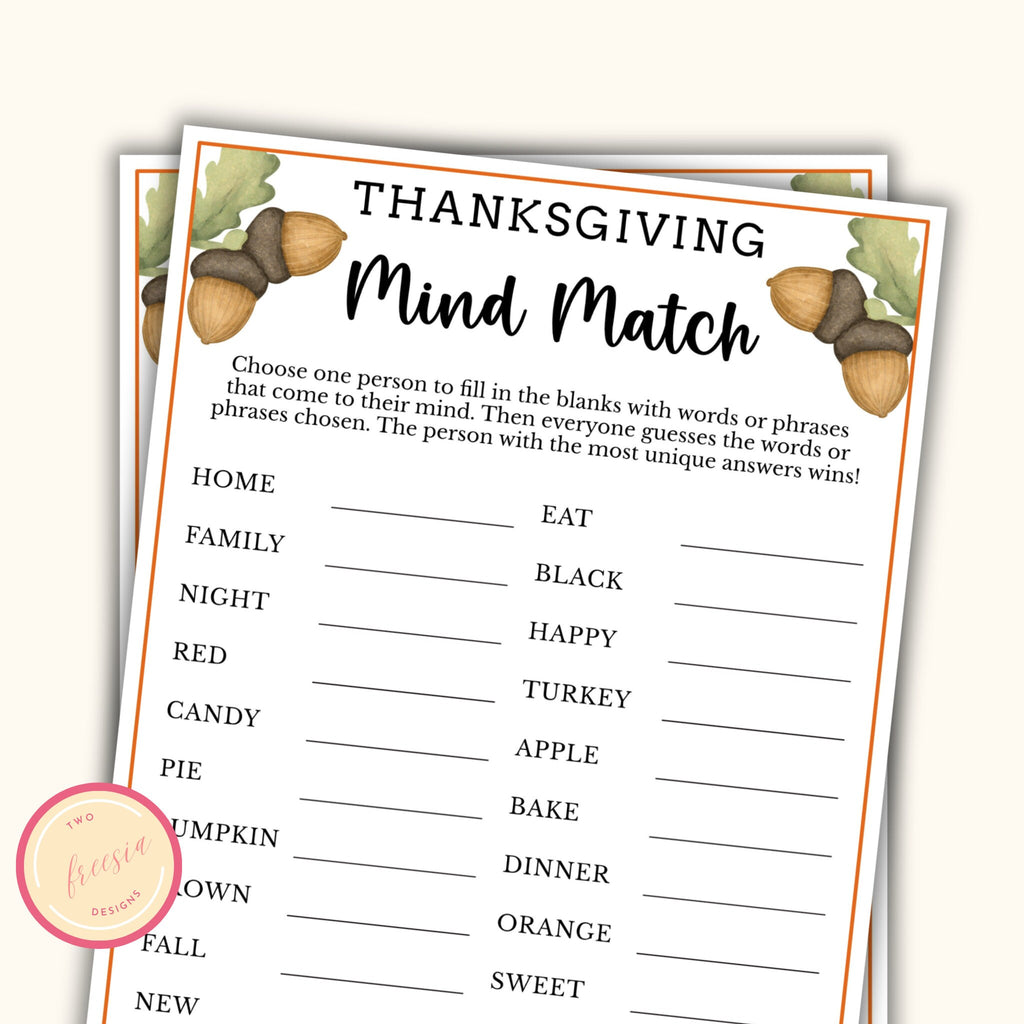 Thanksgiving Mind Match Game
