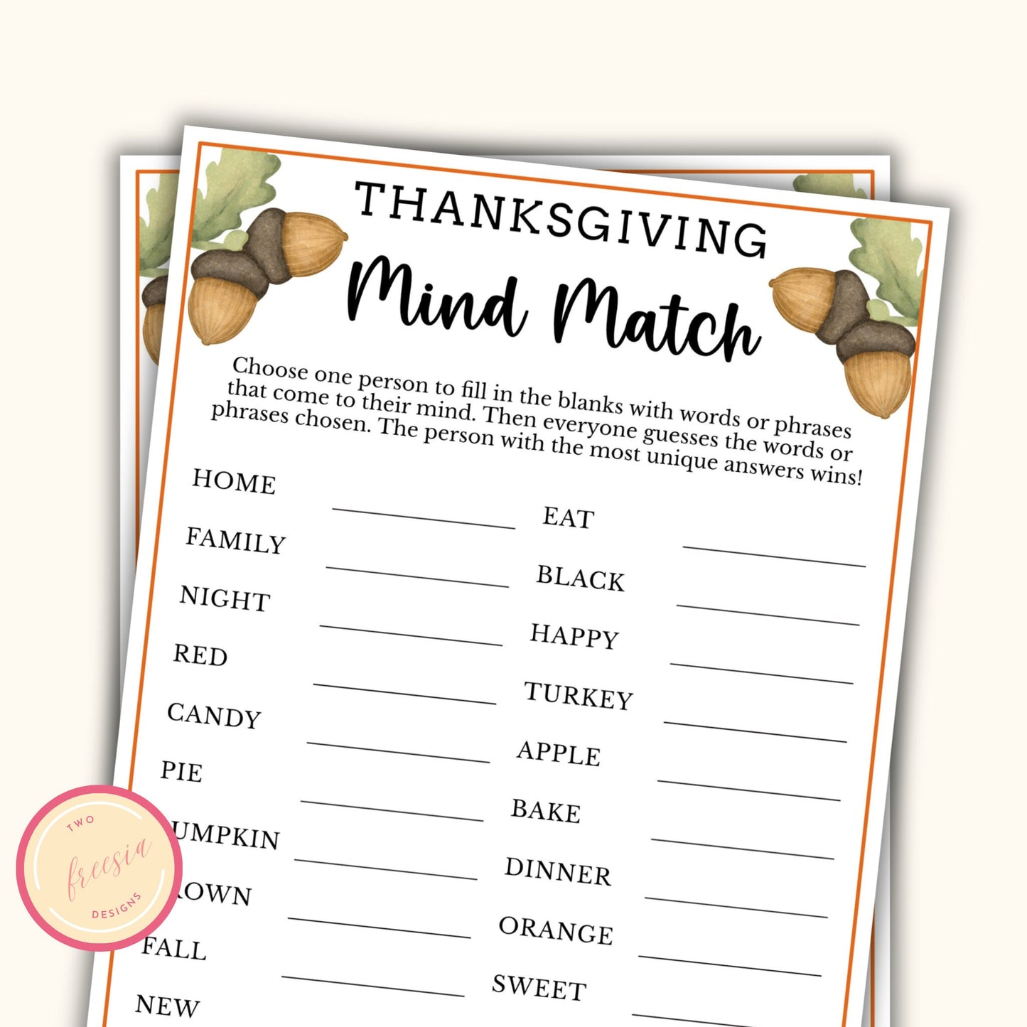 Thanksgiving Mind Match Game