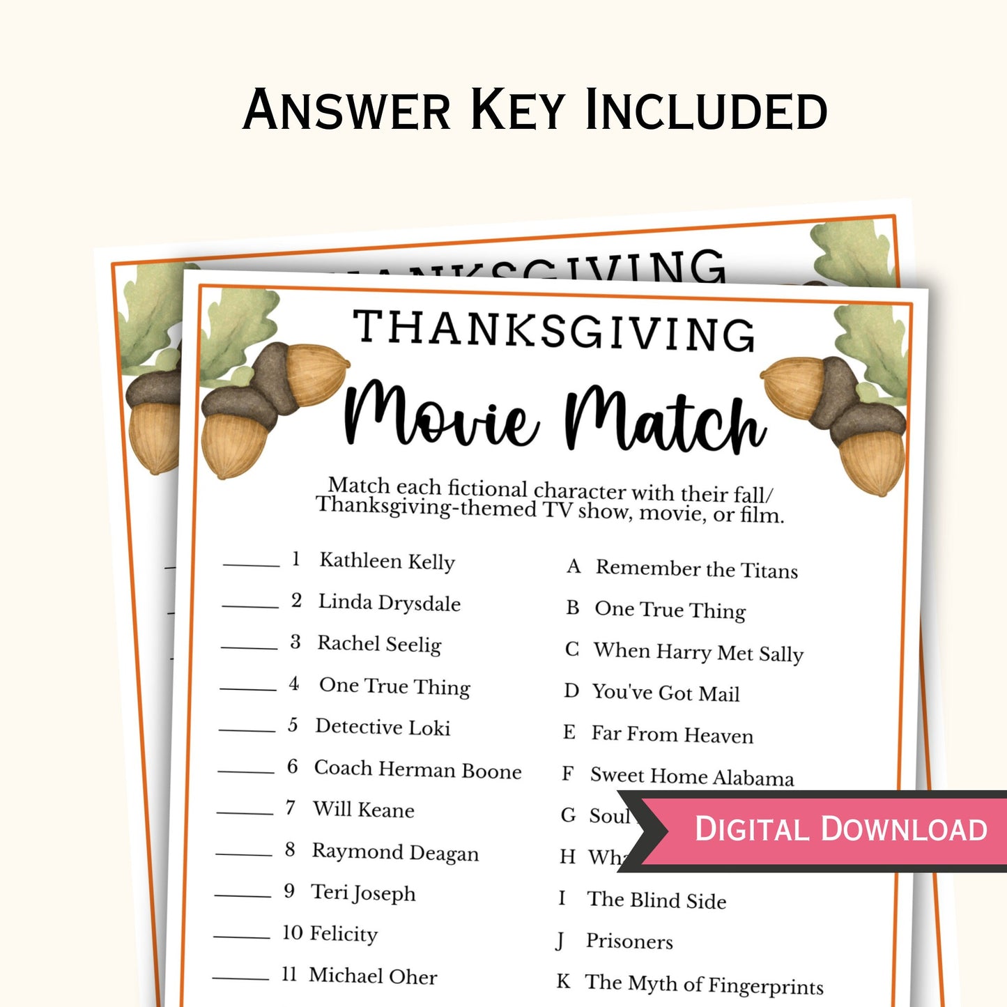 Thanksgiving Movie Match Game