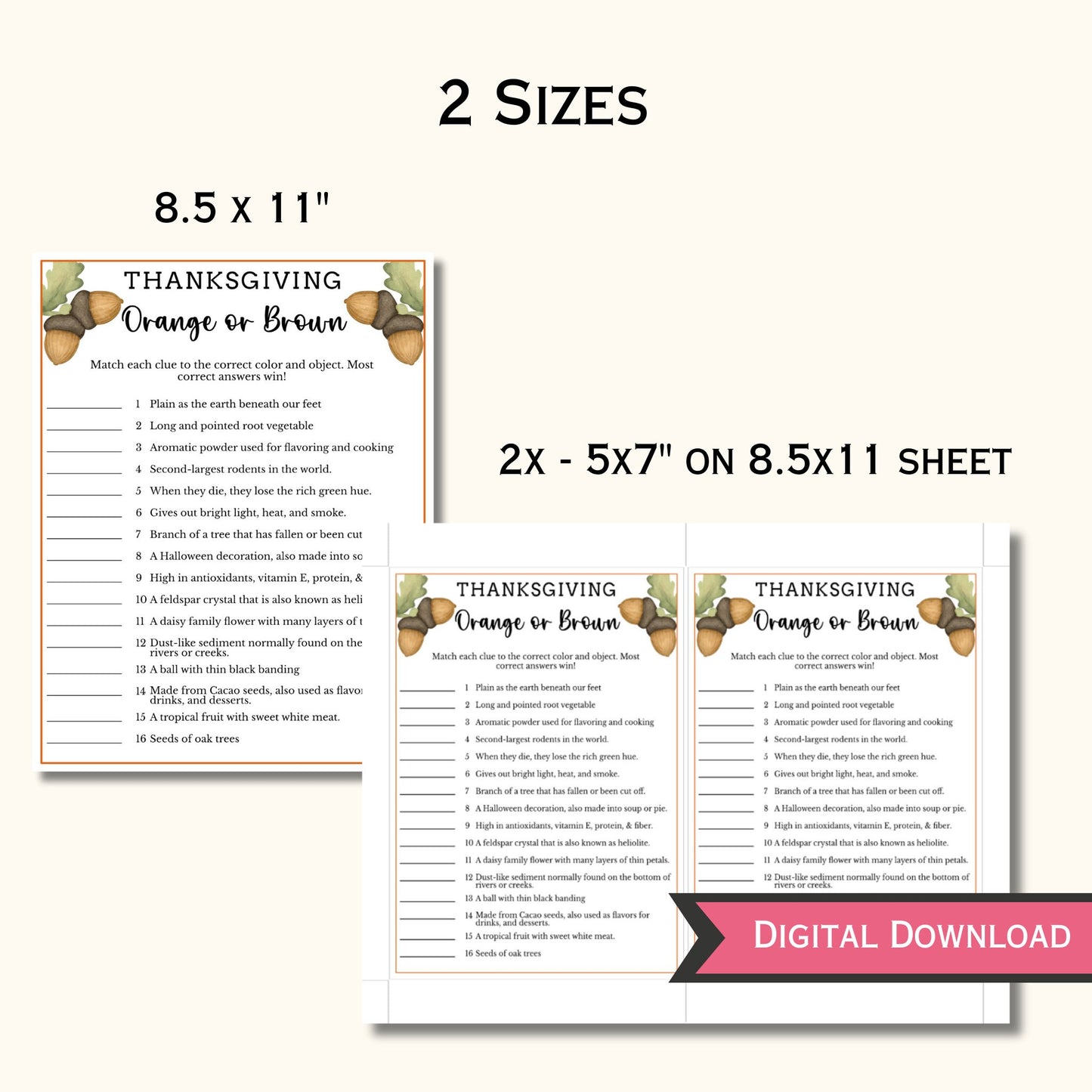 Orange or Brown Game - Thanksgiving Party Game