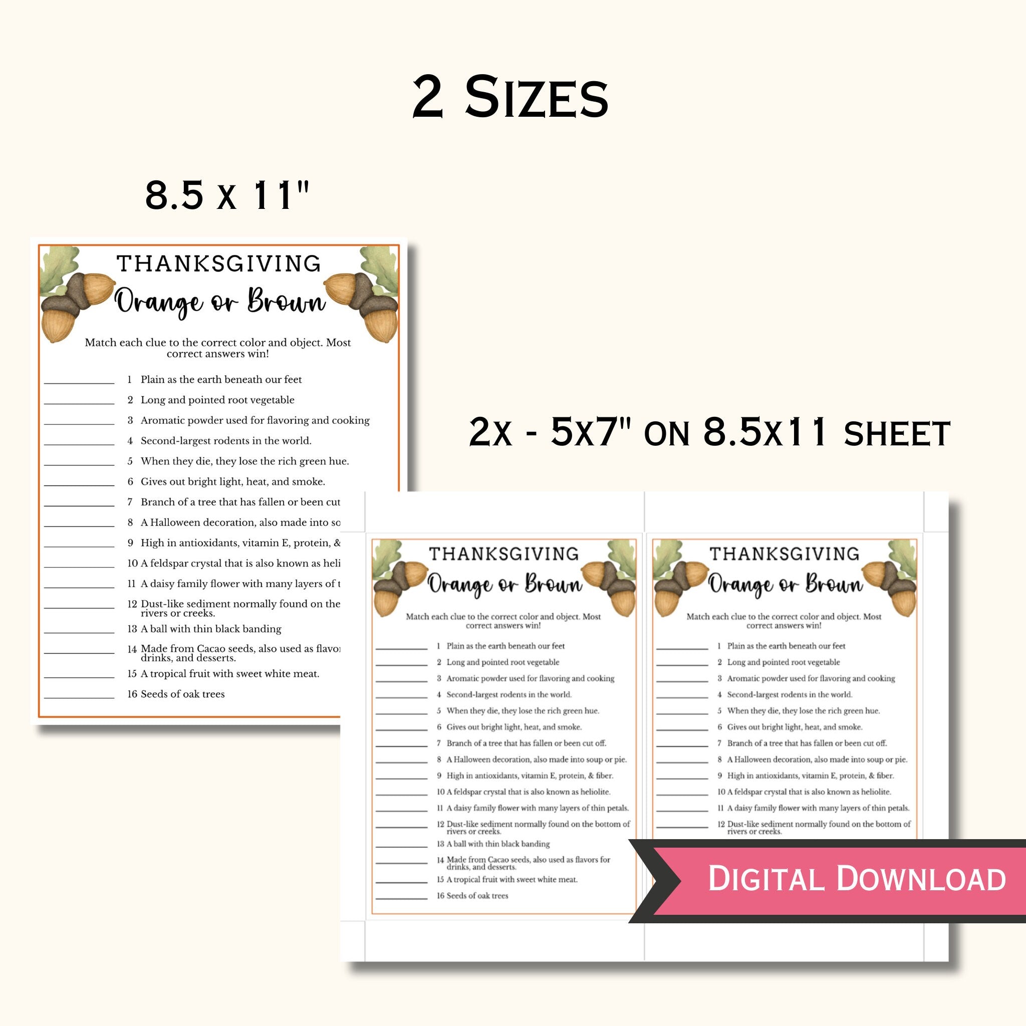Orange or Brown Game - Thanksgiving Party Game