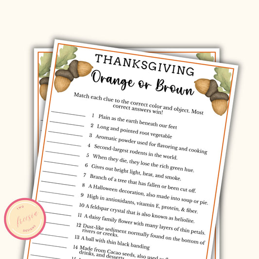 Orange or Brown Game - Thanksgiving Party Game