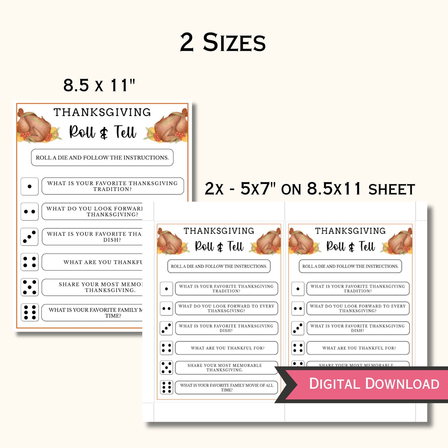 Roll & Tell Thanksgiving Dice Game