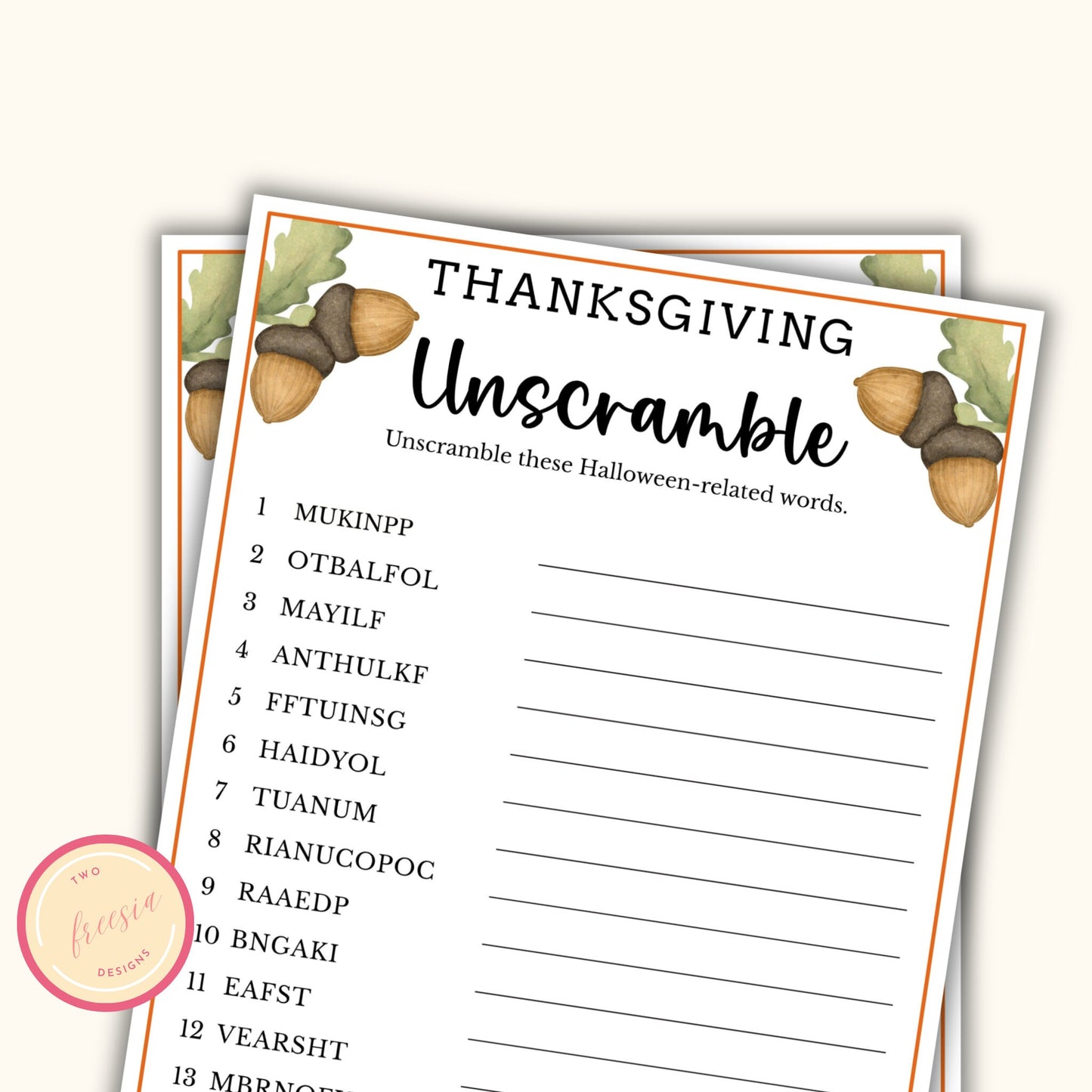 Thanksgiving Unscramble Game