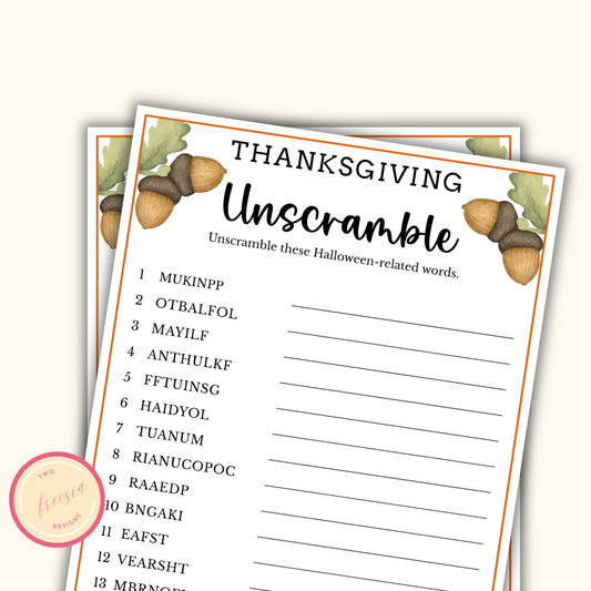 Thanksgiving Unscramble Game