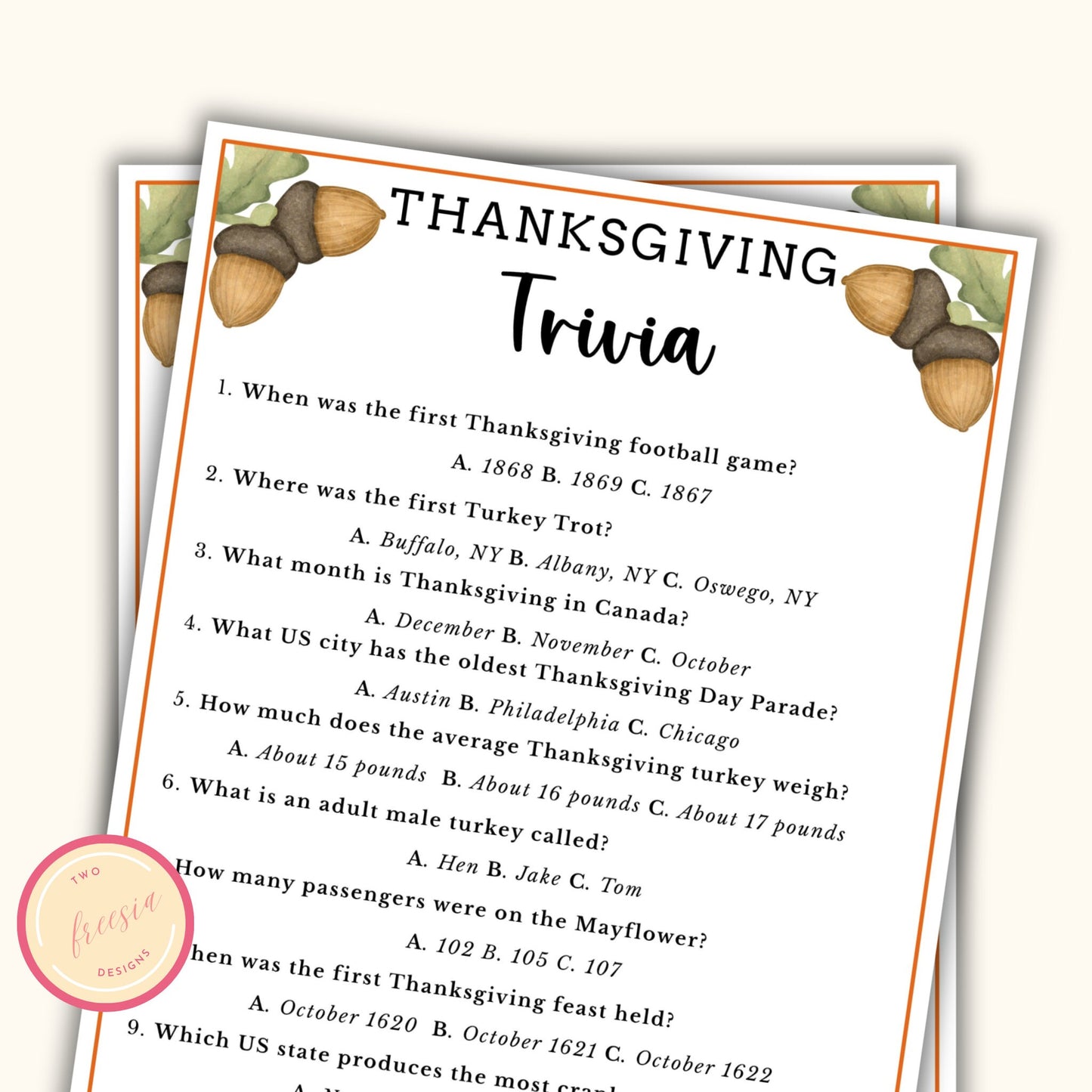 Thanksgiving Trivia Game