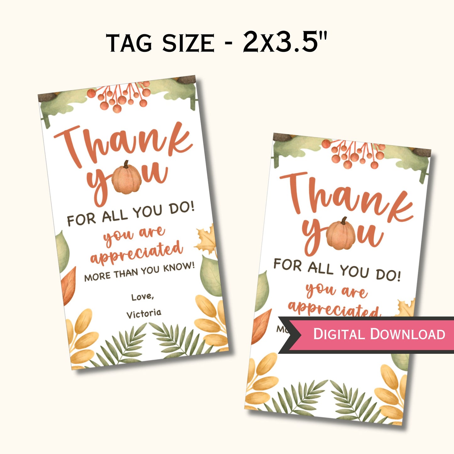 Fall Appreciation "Thank You" Tags - Editable Template