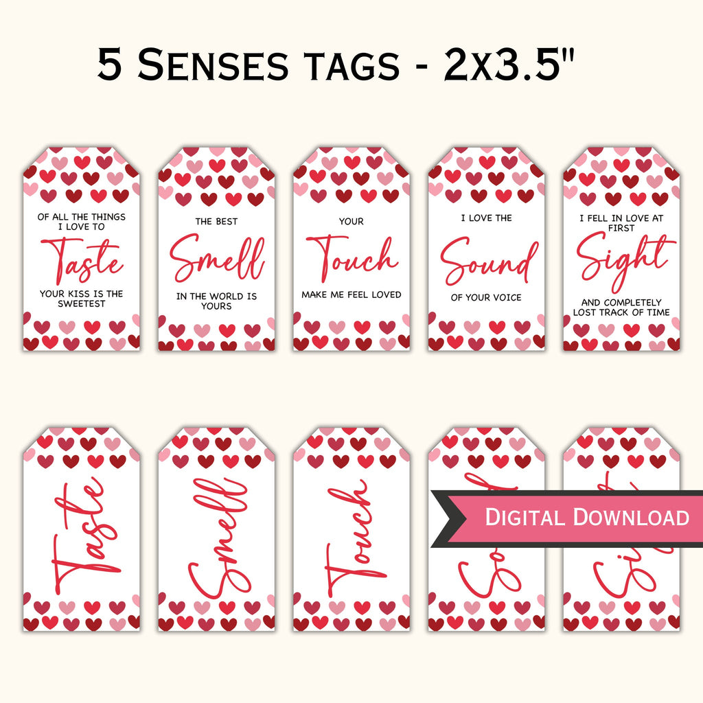 5 Senses Gift Tags & Card - Red Hearts