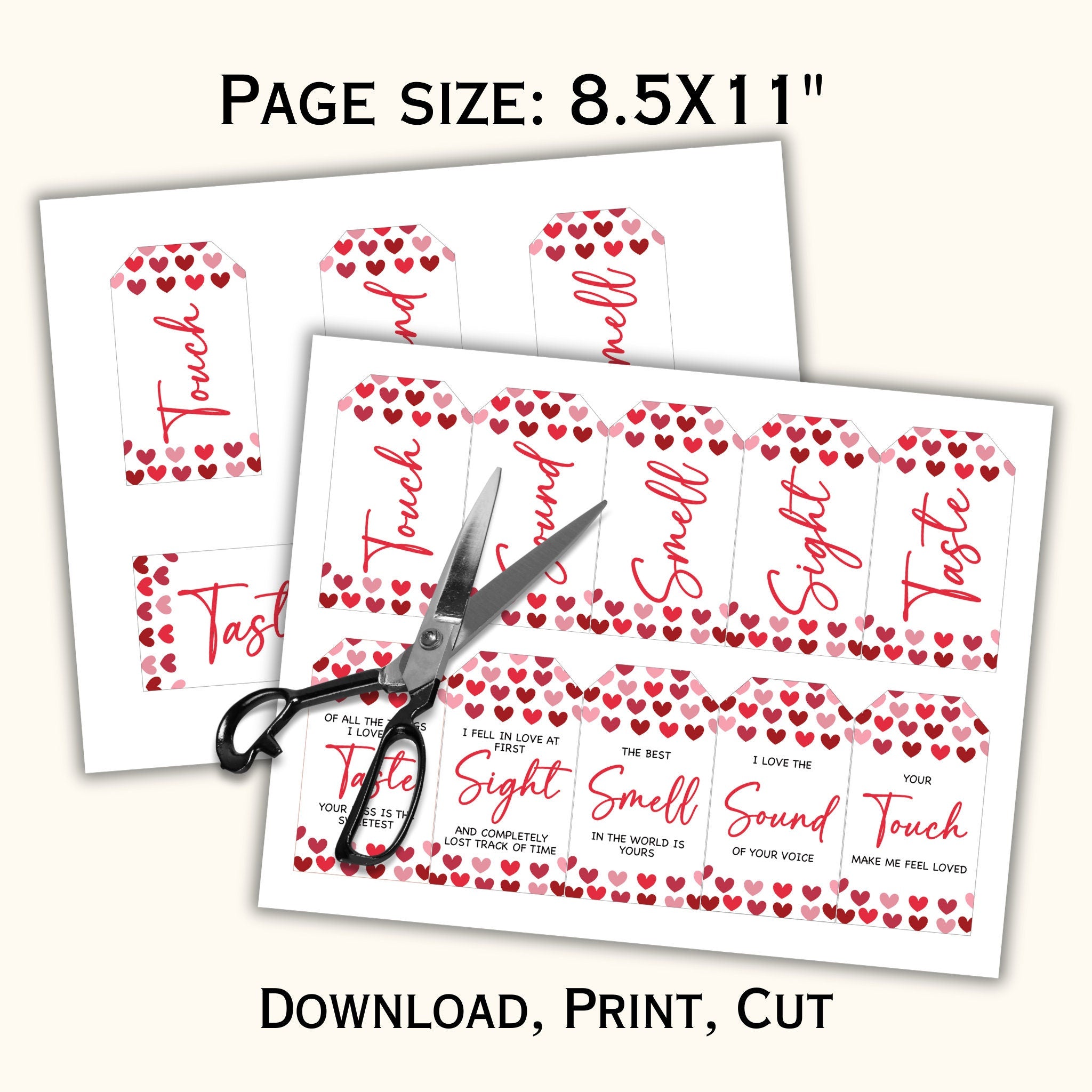 5 Senses Gift Tags & Card - Red Hearts