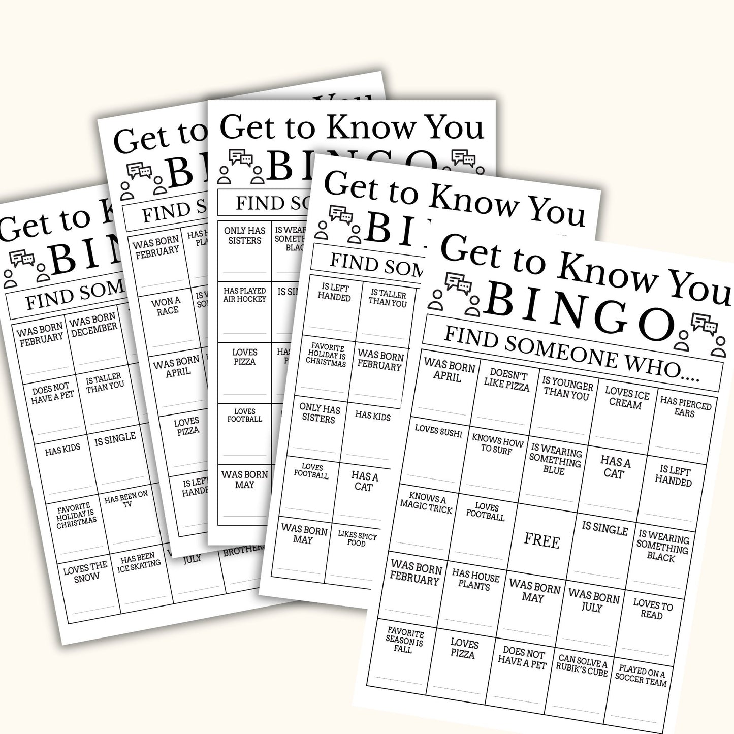 Get to Know You Bingo - 50 Cards