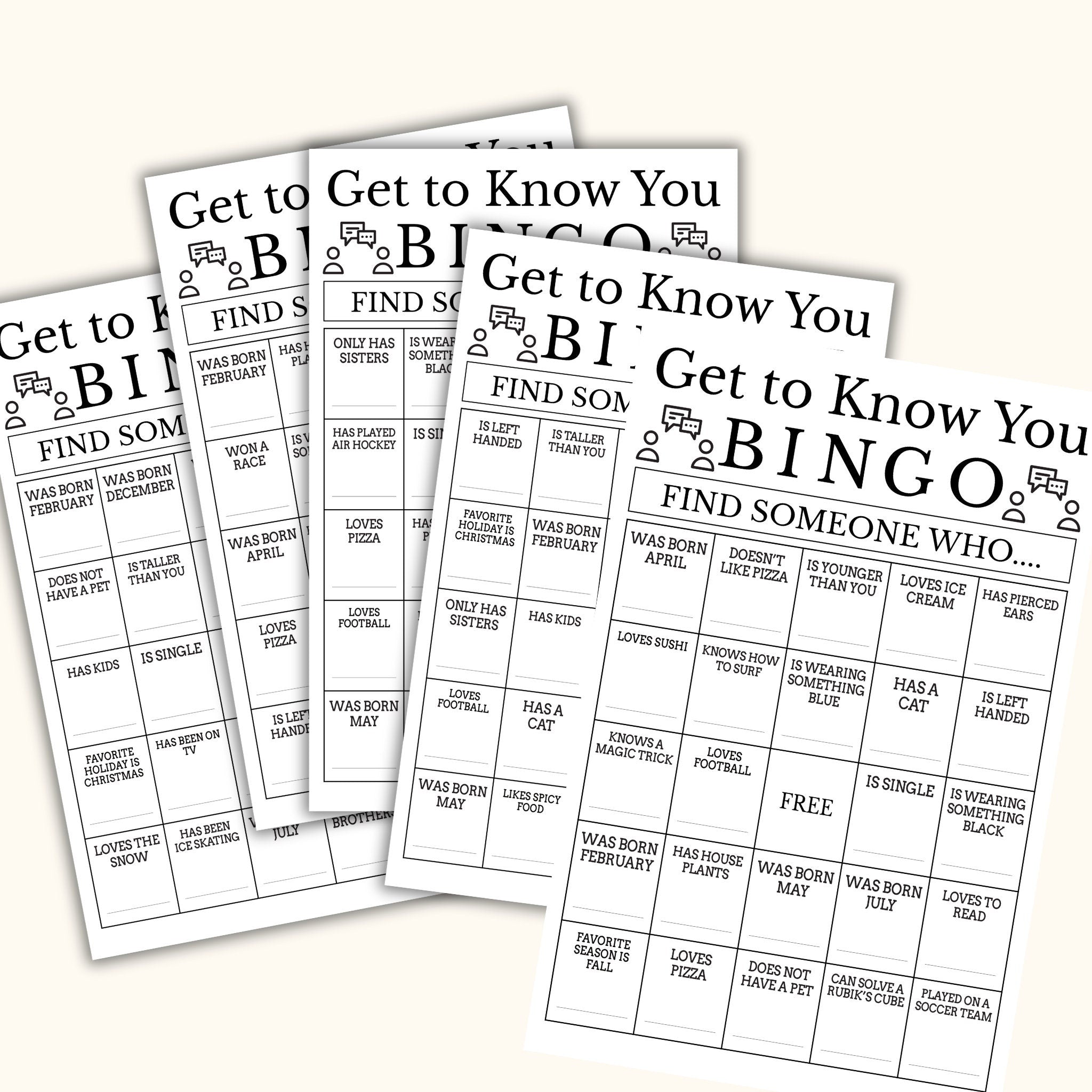 Get to Know You Bingo - 50 Cards