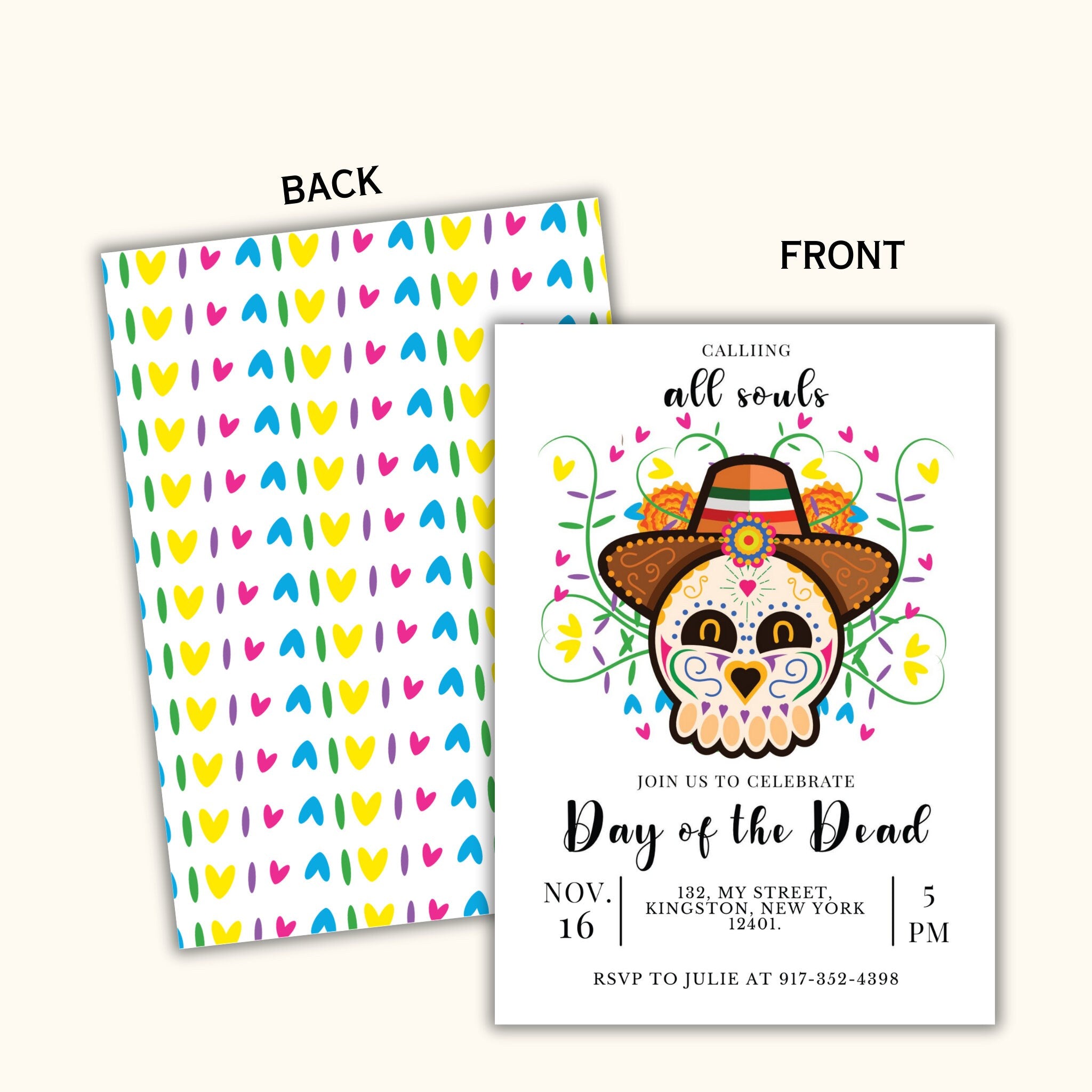 Dia de los Muertos Party Invitation - Editable Template