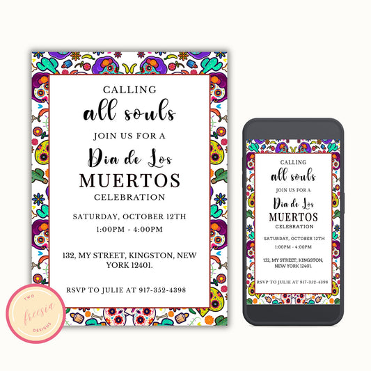 Dia de los Muertos Party Invitation - Editable Template