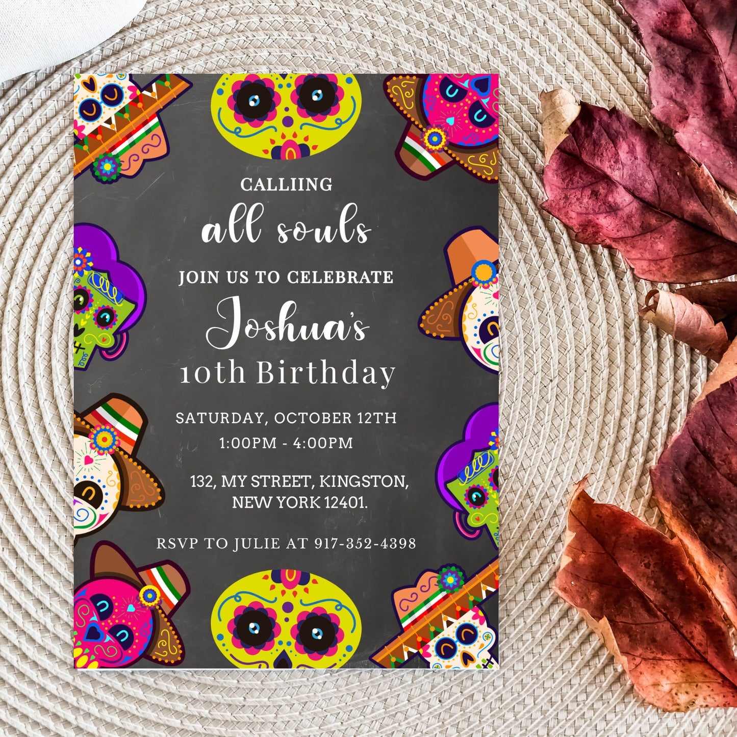 Dia de los Muertos Birthday Party Invitation - Editable Template